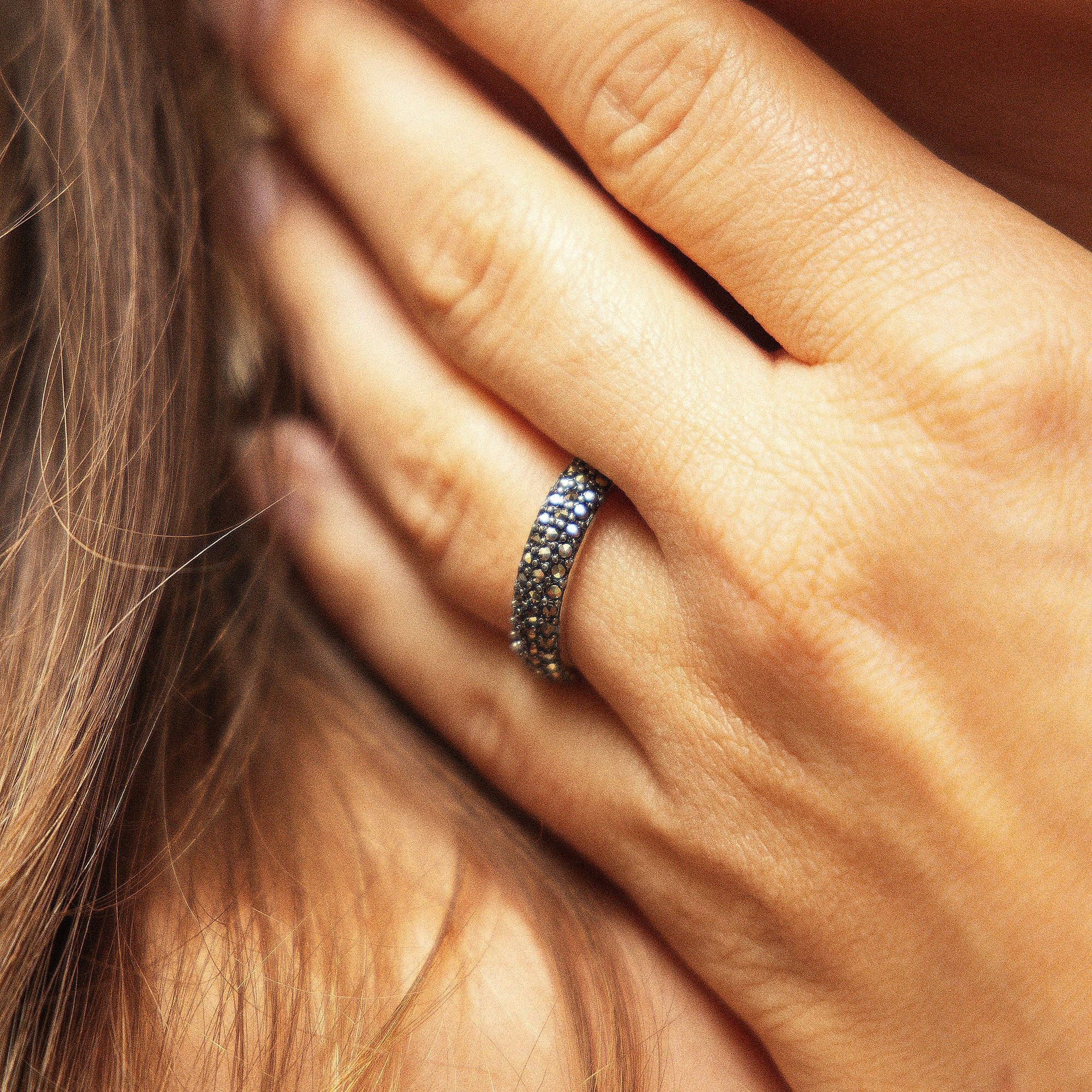 Zeeme Fingerring »Silber 925 rhodiniert mit 43 Markasit-Steinen«