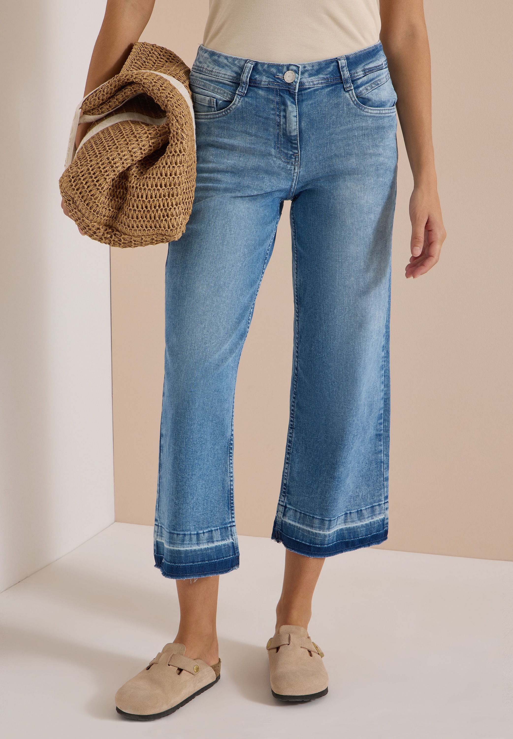 Cecil Straight-Jeans »Style Neele« Verkürzte Jeans mit fransigem Saum
