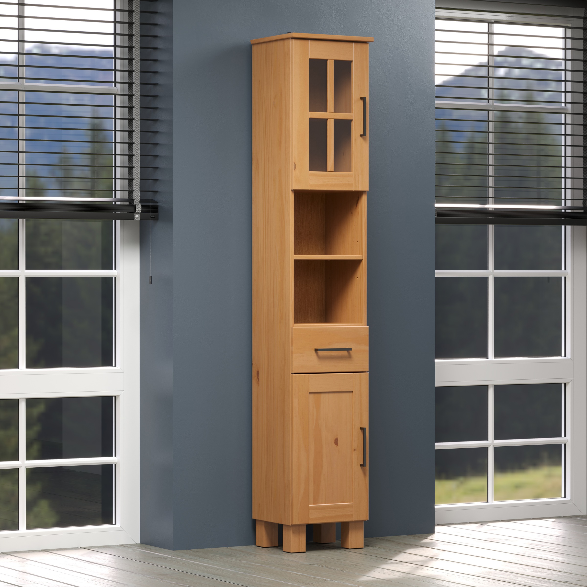 welltime Hochschrank »Ulea« 1 Stk. tlg. Badschrank aus Massivholz mit Schubkasten - Maße (B/T/H) 33/30/180 cm
