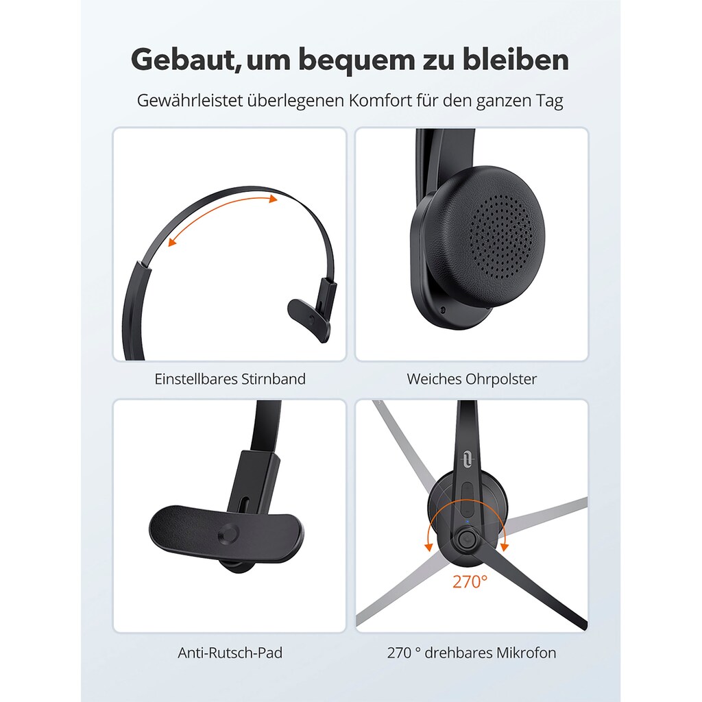 TaoTronics Kopfhörer »TT-BH041«, Bluetooth, Geräuschisolierung-Mikrofon abnehmbar-Noise-Cancelling