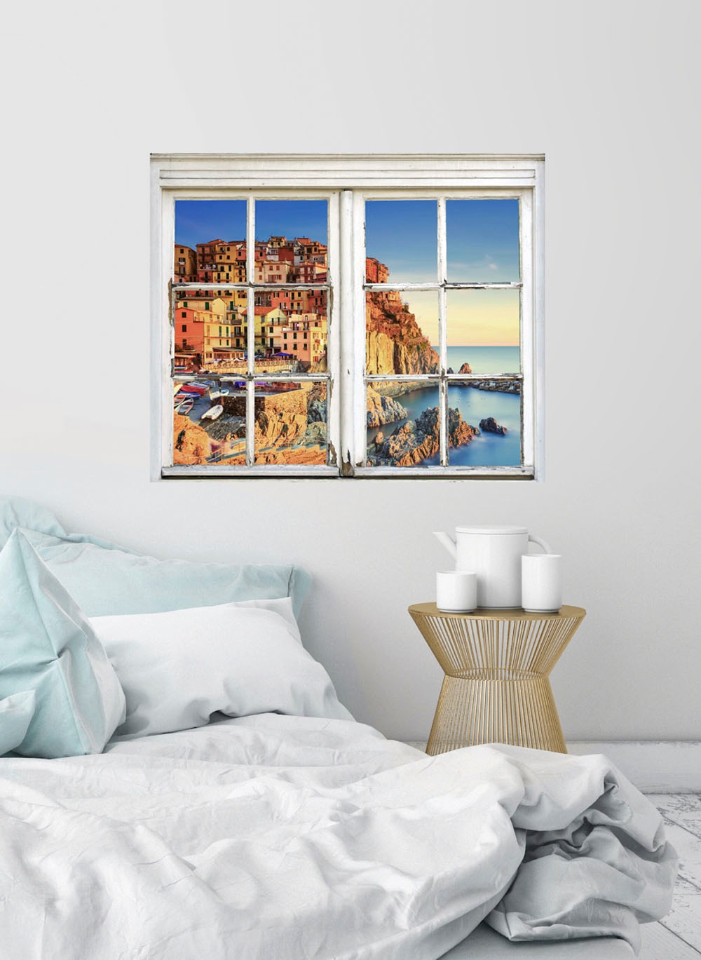 queence Wandsticker »Stadt an der Küste«, Wandsticker, Wandbild, selbstklebend, Stadt an der Küste