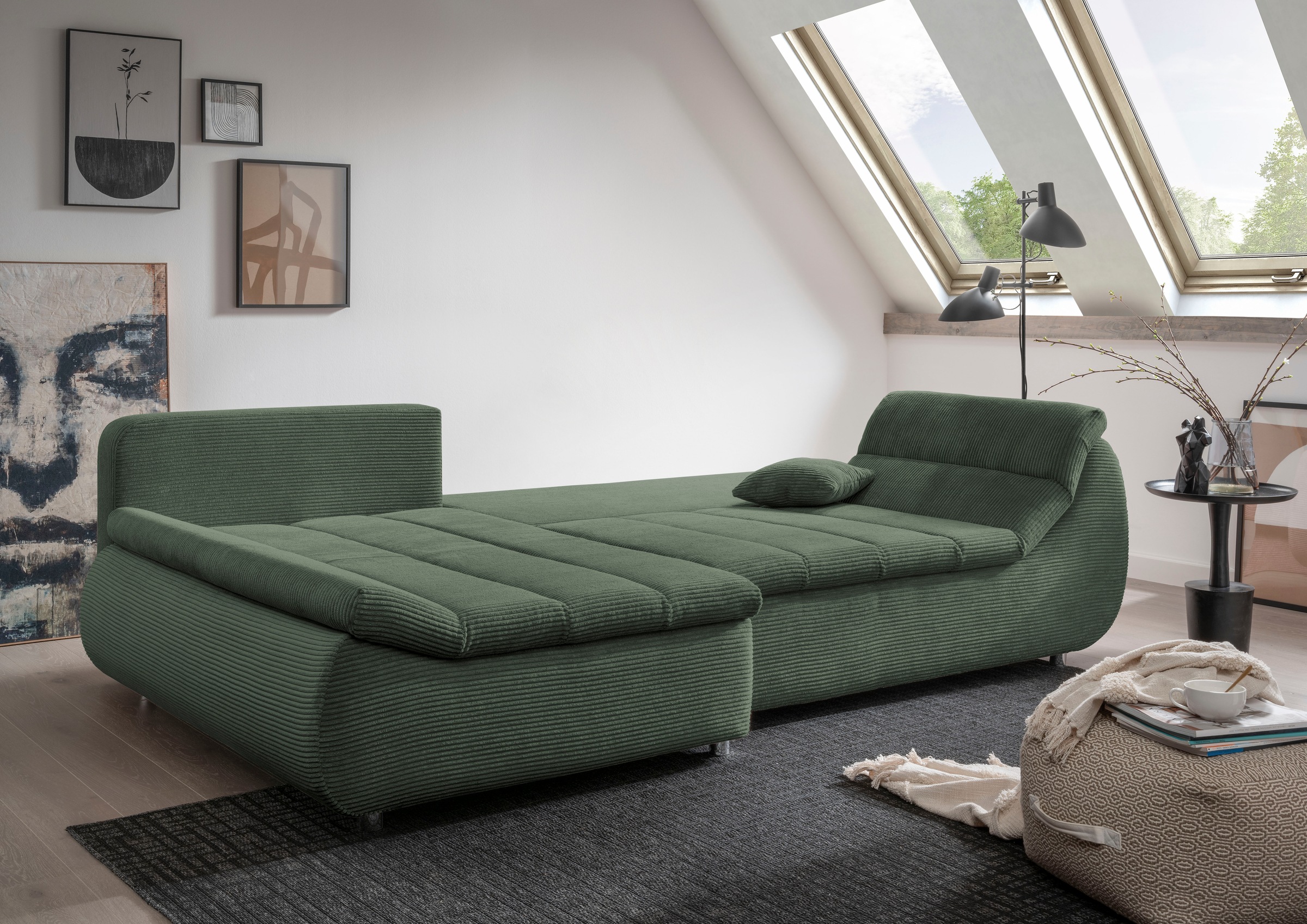 INOSIGN Ecksofa »Imola elegant und bequem, aktuelle Steppung im Sitz, L-Form«, wahlweise mit Bettfunktion