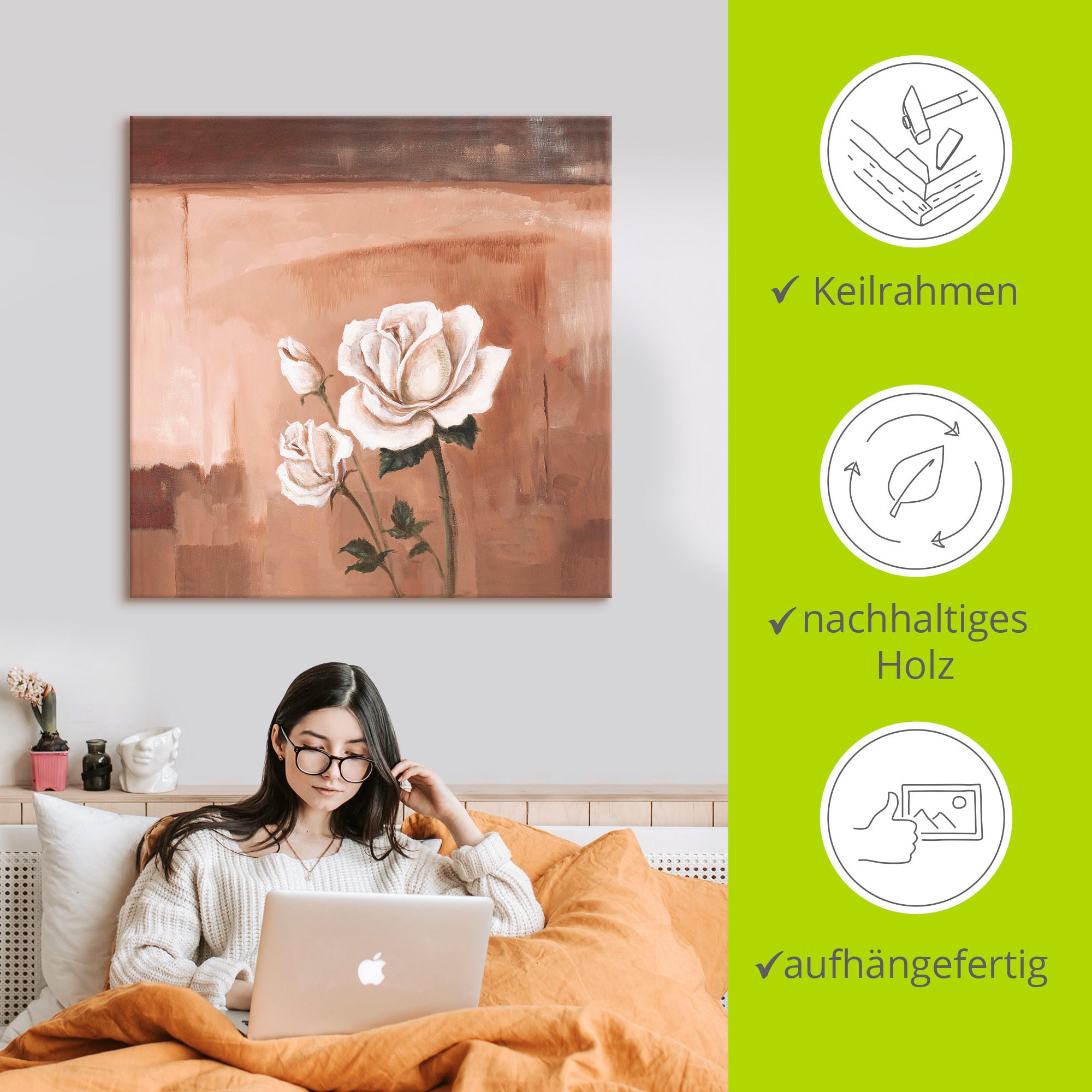 Artland Leinwandbild »Rosen II«, Blumenbilder, (1 St.), auf Keilrahmen gespannt