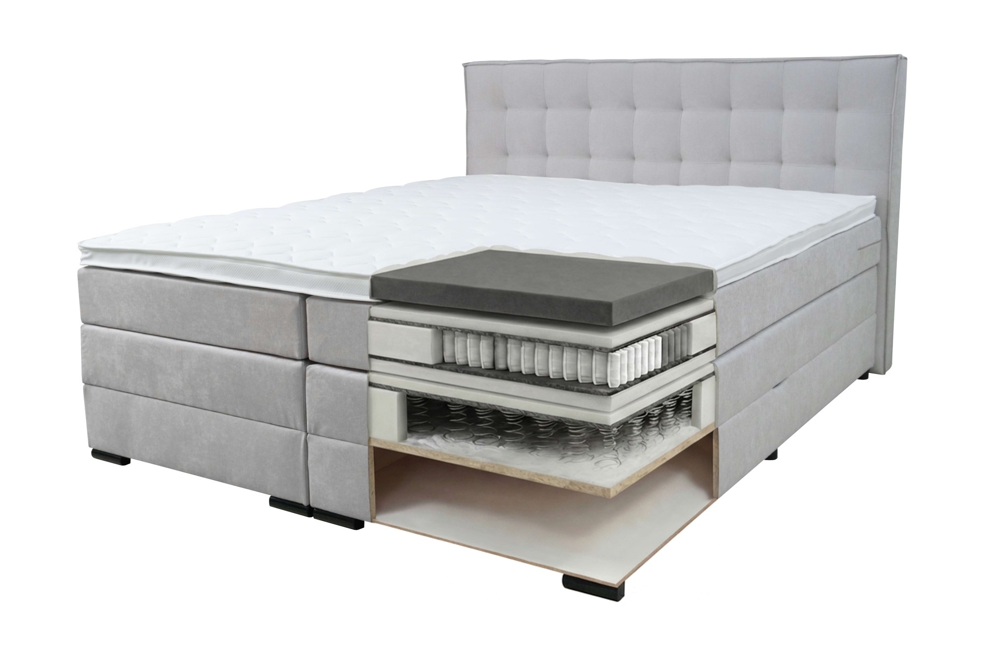 Home affaire Boxspringbett »Köln, Doppelbett, Polsterbett, Federkernbett, Komforbett, 160, 180 cm« inkl. Topper, zwei Bettkästen, Taschen-Federkernmatratze, Härtegrad 3