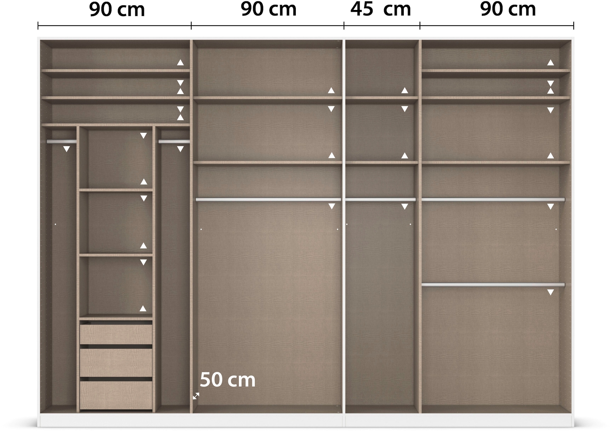 rauch Drehtürenschrank »Kleiderschrank Schrank Garderobe TOPSELLER OTELI inkl. Inneneinteilung«, (erhältlich in Breiten 91-360 cm, ab Breite 136cm inkl. Innenschubladen), mit zusätzlichen Einlegeböden, optional mit Spiegel MADE IN GERMANY