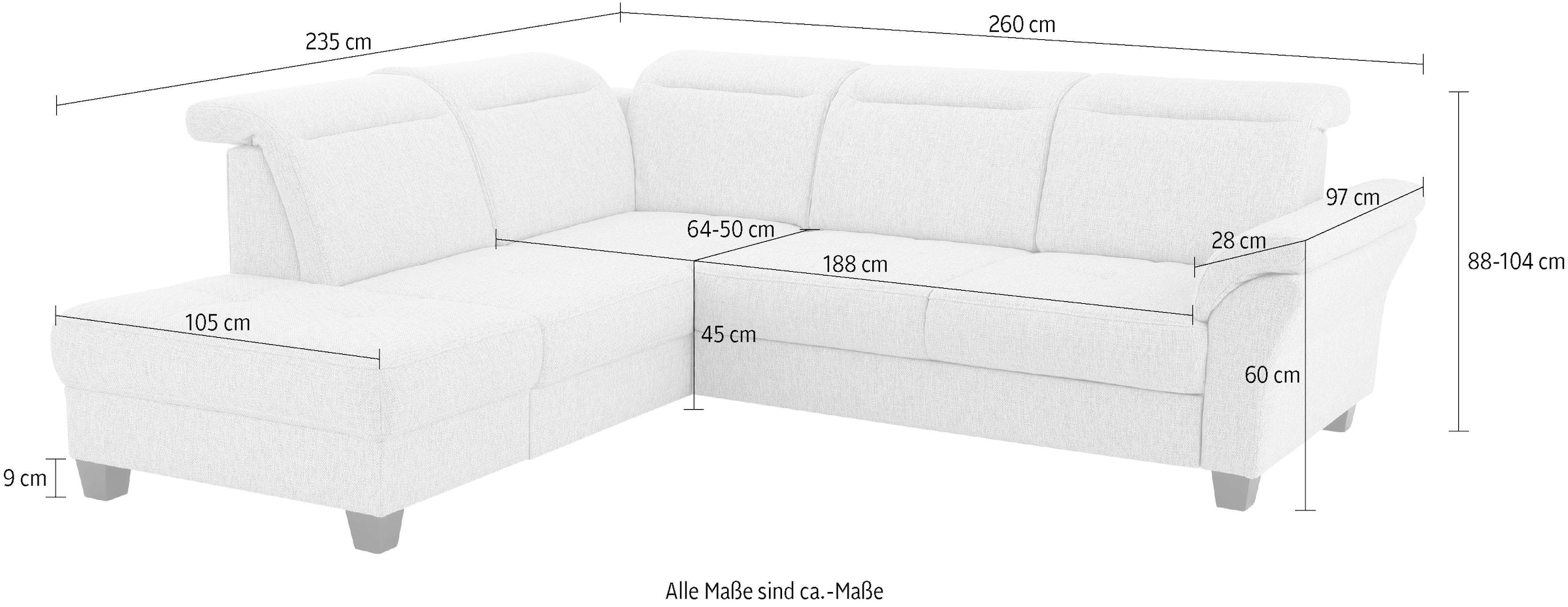 Home affaire Ecksofa »Solvei L-Form«, wahlweise auch mit Kopfteilverstellung und Bettfunktion, Federkern