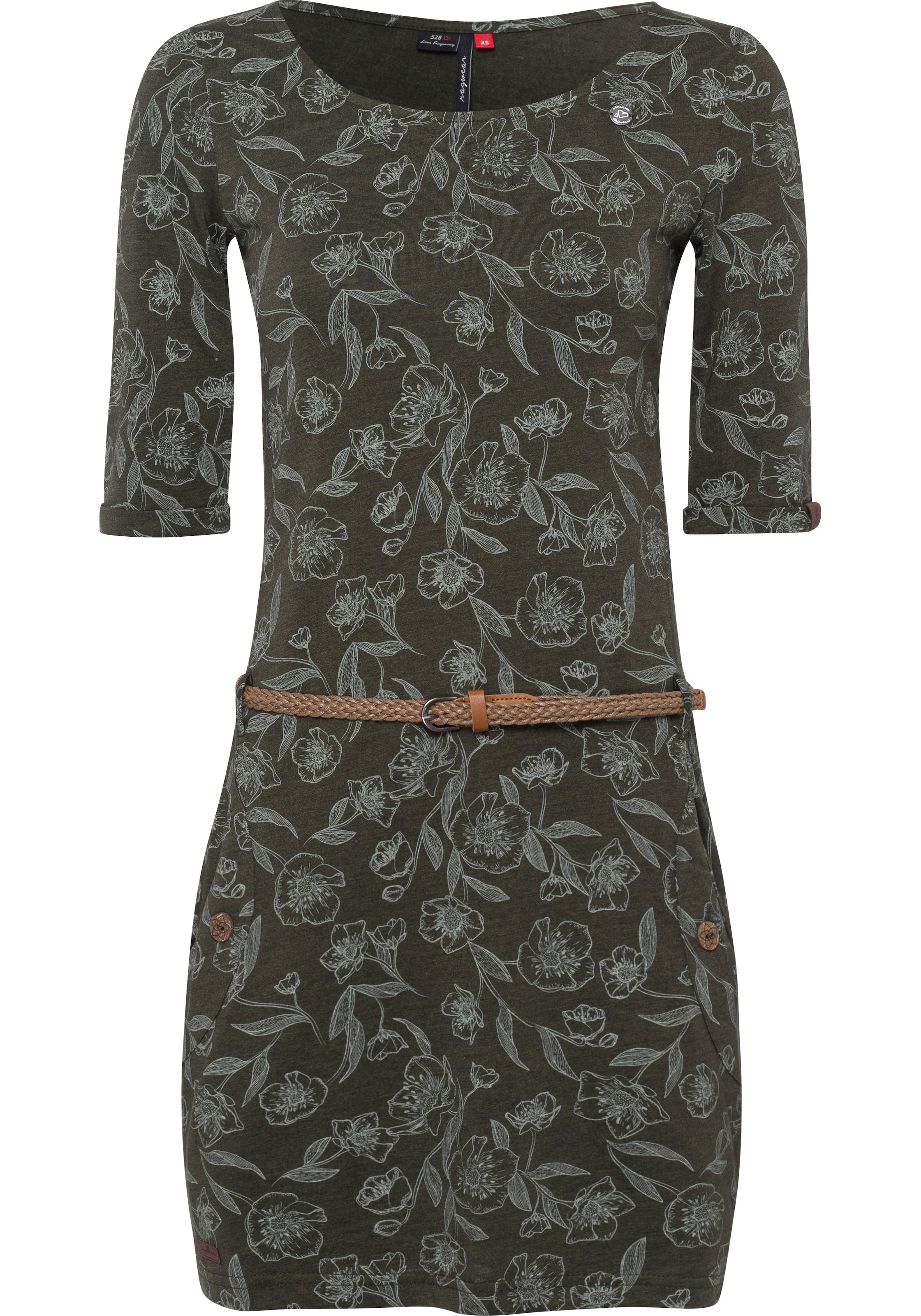 Ragwear Jerseykleid »TANYA FLOWER«, (2 tlg., mit abnehmbarem Gürtel), mit  Zierknöpfen in natürlicher Holzoptik bestellen