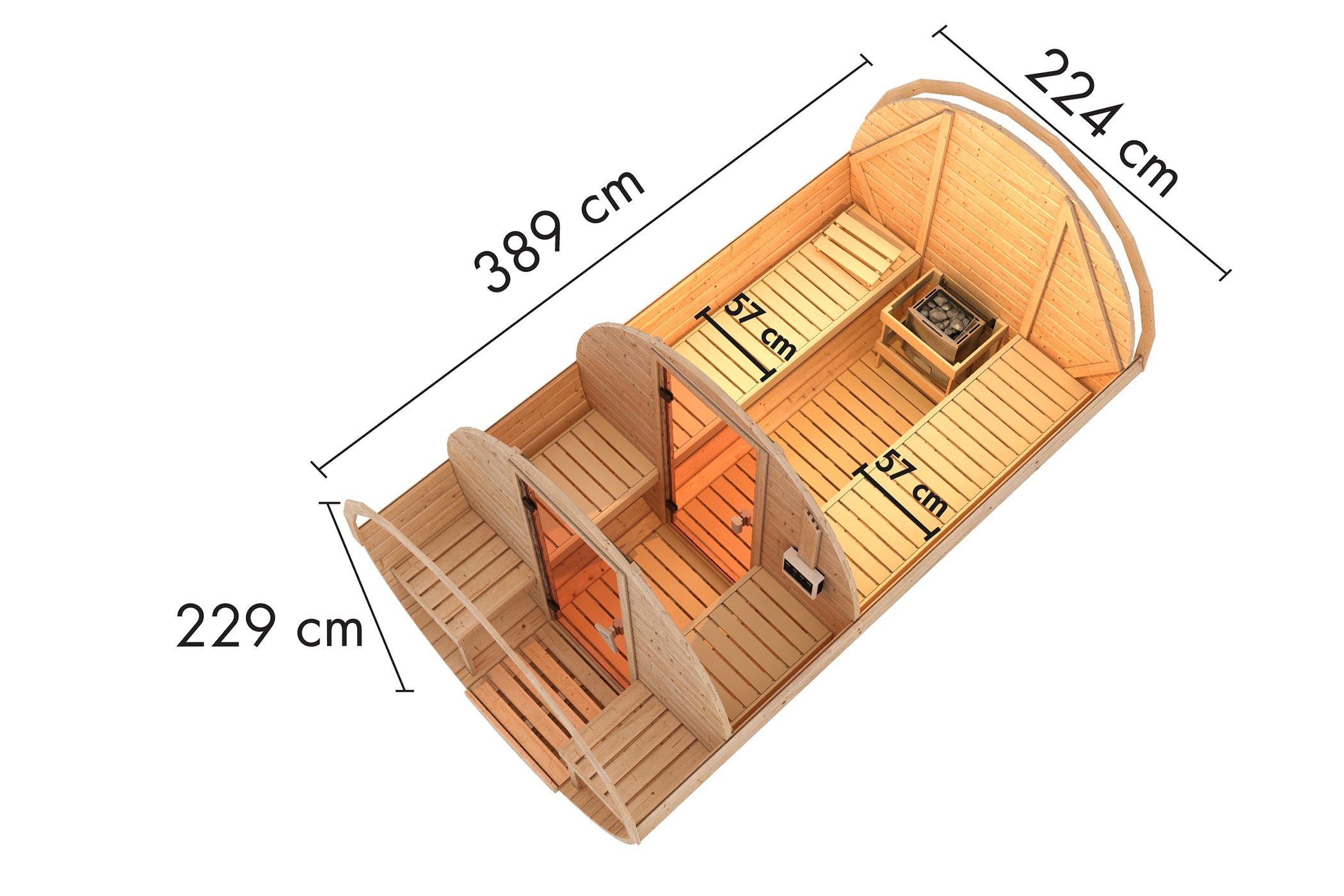 KONIFERA Fasssauna »Lathy XXL«, 3,6-kW-Plug & Play Ofen mit integrierter Steuerung