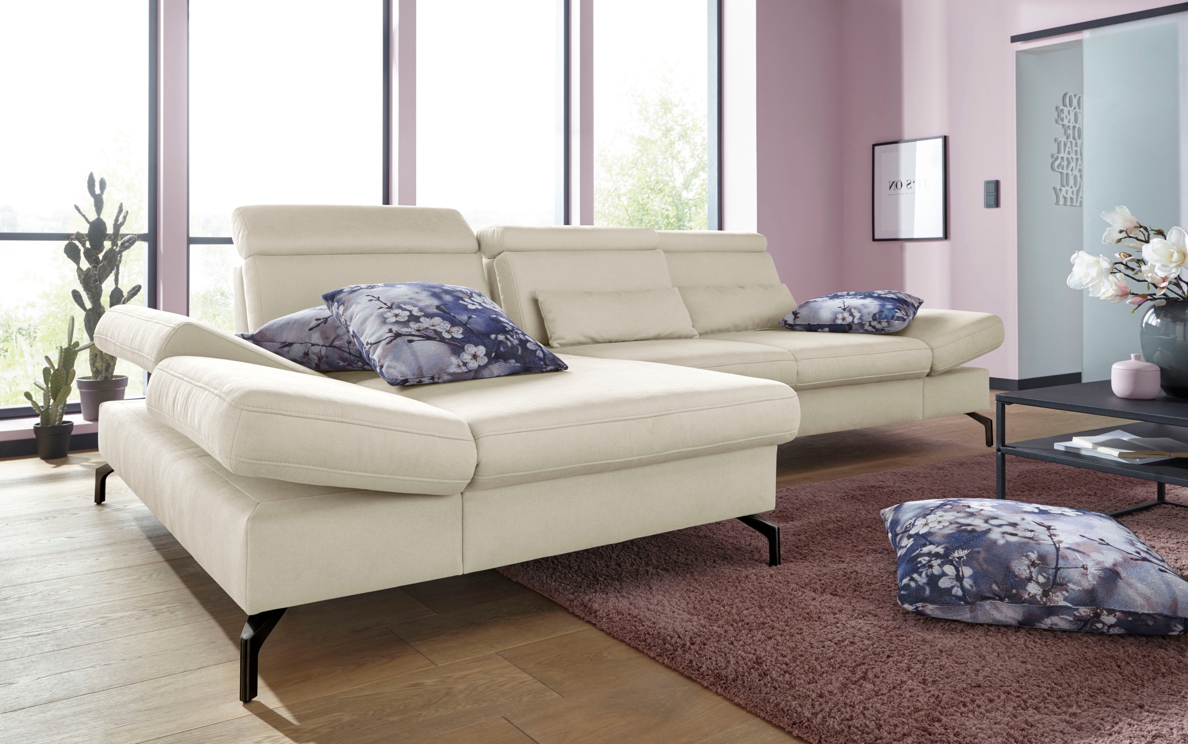 sit&more Ecksofa »Brisbane L-Form«, Fußhöhe 15 cm, inklusive Sitztiefen-, Armteil- und Kopfteilverstellung