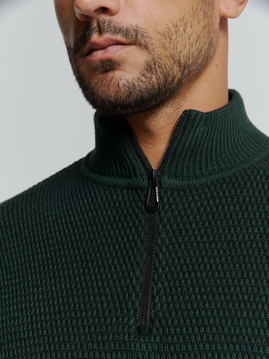 NO EXCESS Rollkragenpullover »No Excess Halber Reißverschluss Pullover Melange«