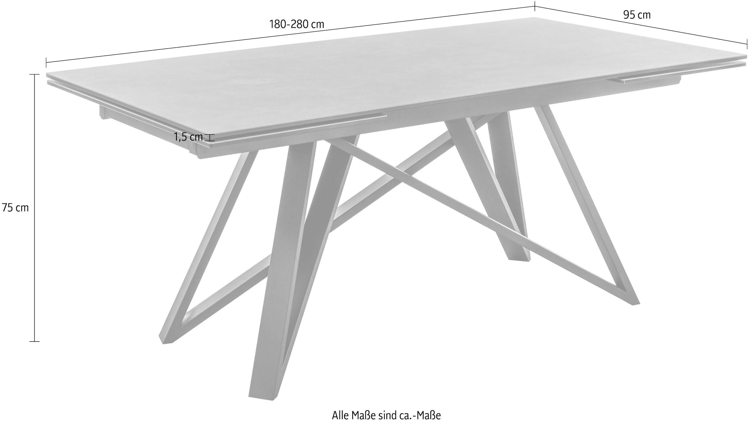 Stolkom Esstisch »Charly Esszimmertisch Keramik, ausziehbar 280 cm, BxHxT 180x75x95 cm«, Keramikoberfläche,Tischplatte beidseitig ausziehbar 180 auf 280 cm