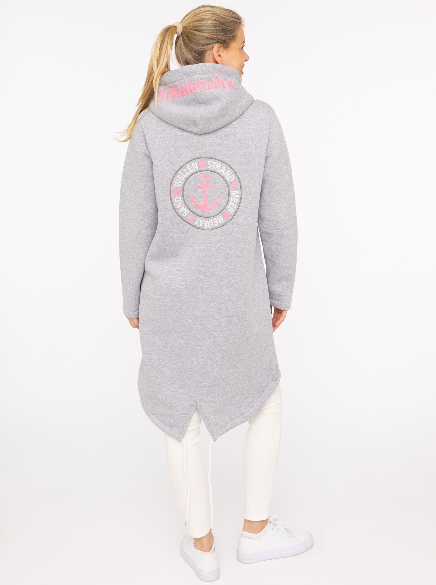 Zwillingsherz Jerseymantel »"Anker & Strandglück"« mit Ankermotiv gestickt, Taschen und Reißverschluss