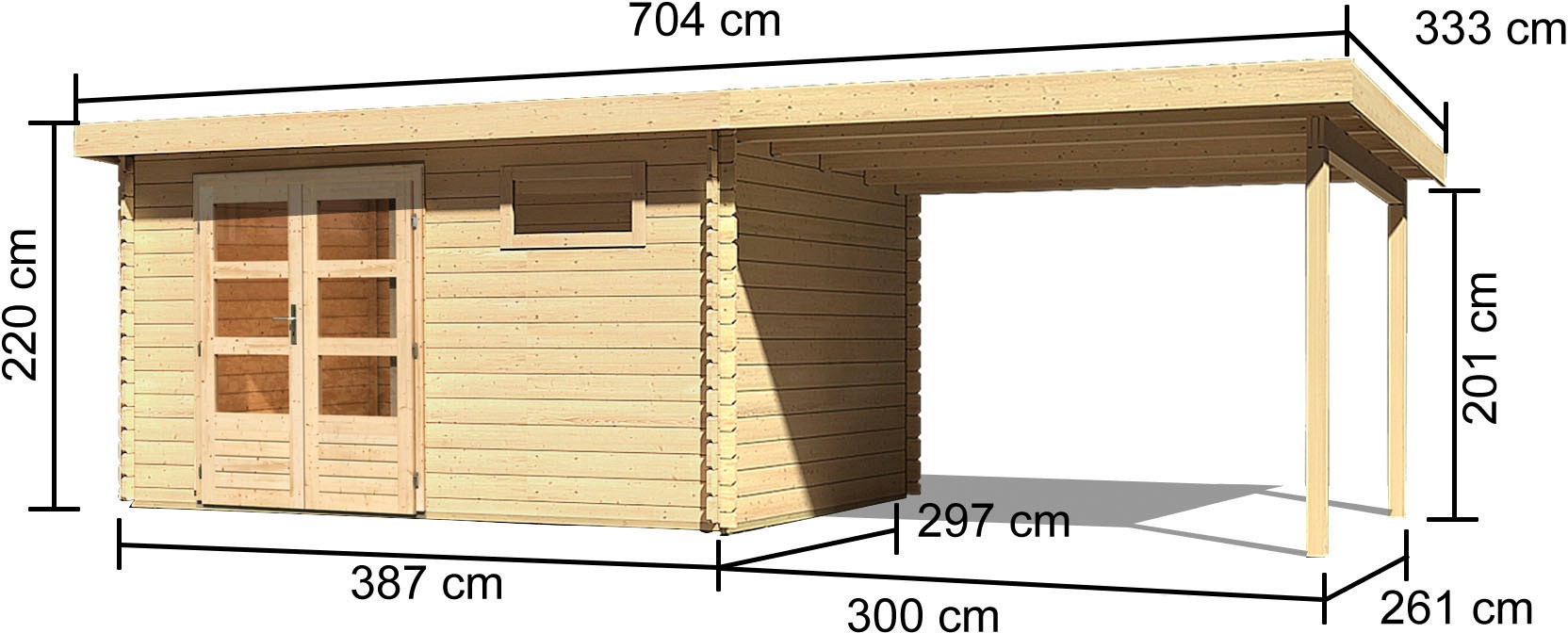 Karibu Gartenhaus »Schloßsee 8«, mit Anbaudach, anthrazit, terragrau oder natur