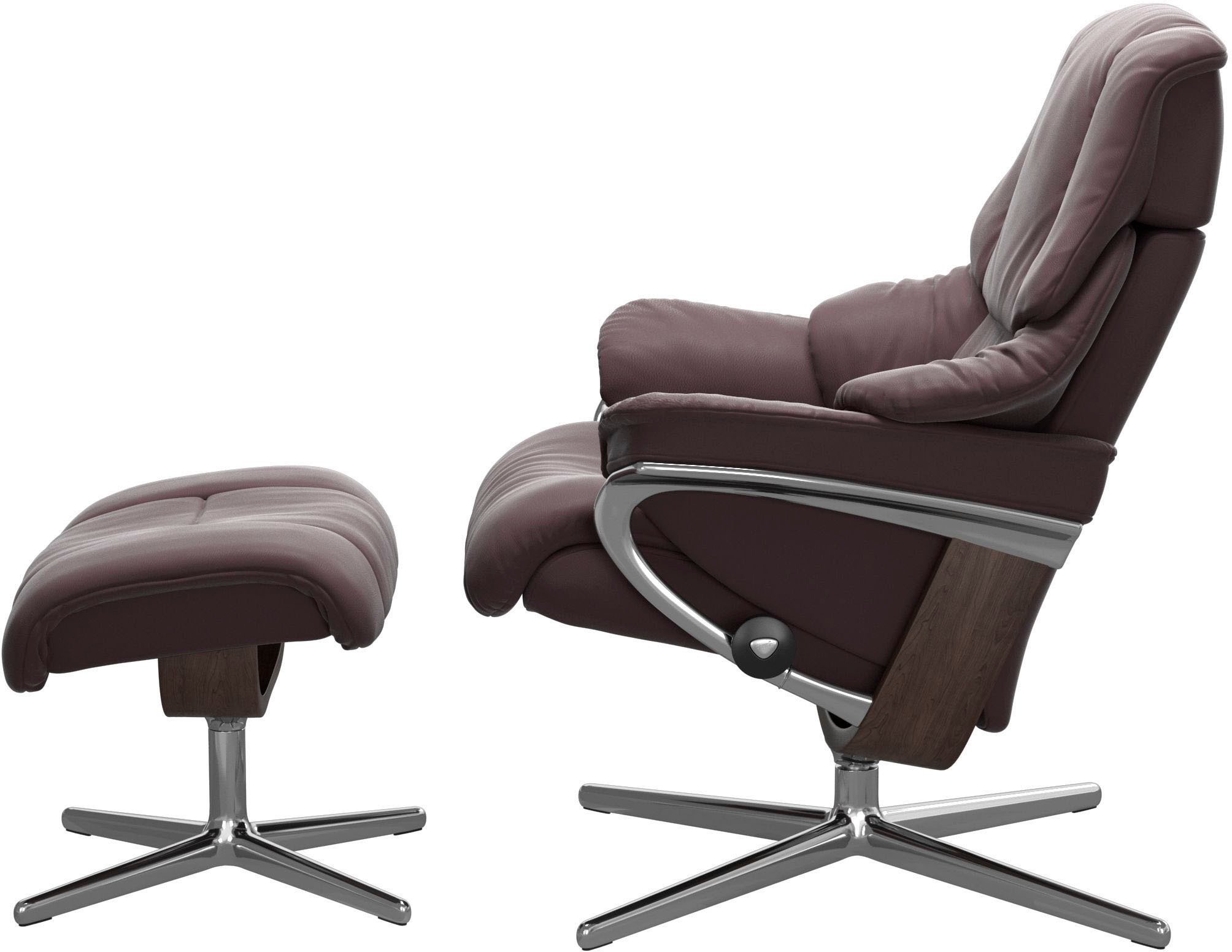 Stressless® Relaxsessel »Reno«, (Set, Relaxsessel mit Hocker), mit Hocker, mit Cross Base, Größe S, M & L, Holzakzent Wenge