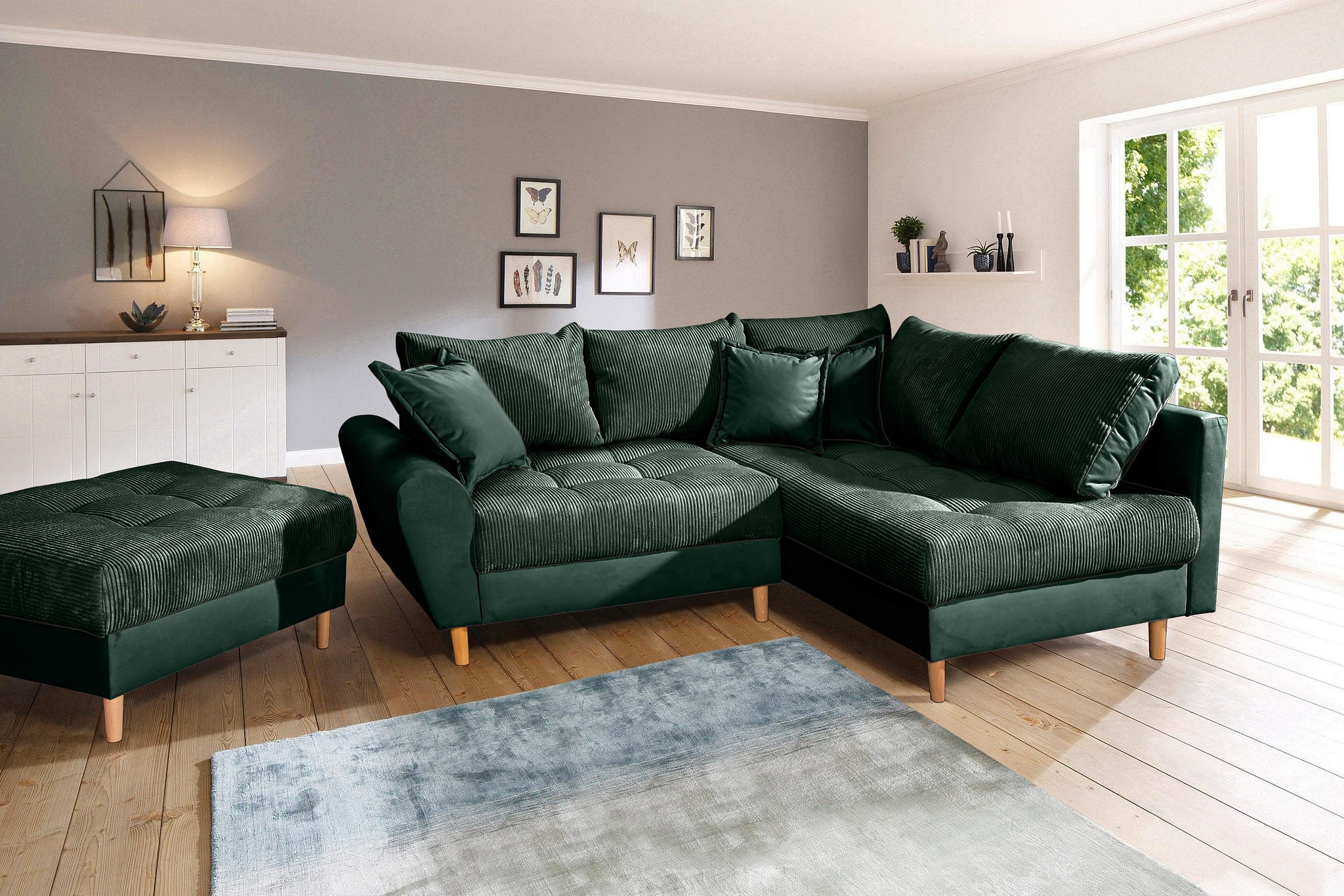 Home affaire Ecksofa »Rice L-Form, B: 223 cm« Set: Sofa & Hocker, mit 3 Zie günstig online kaufen