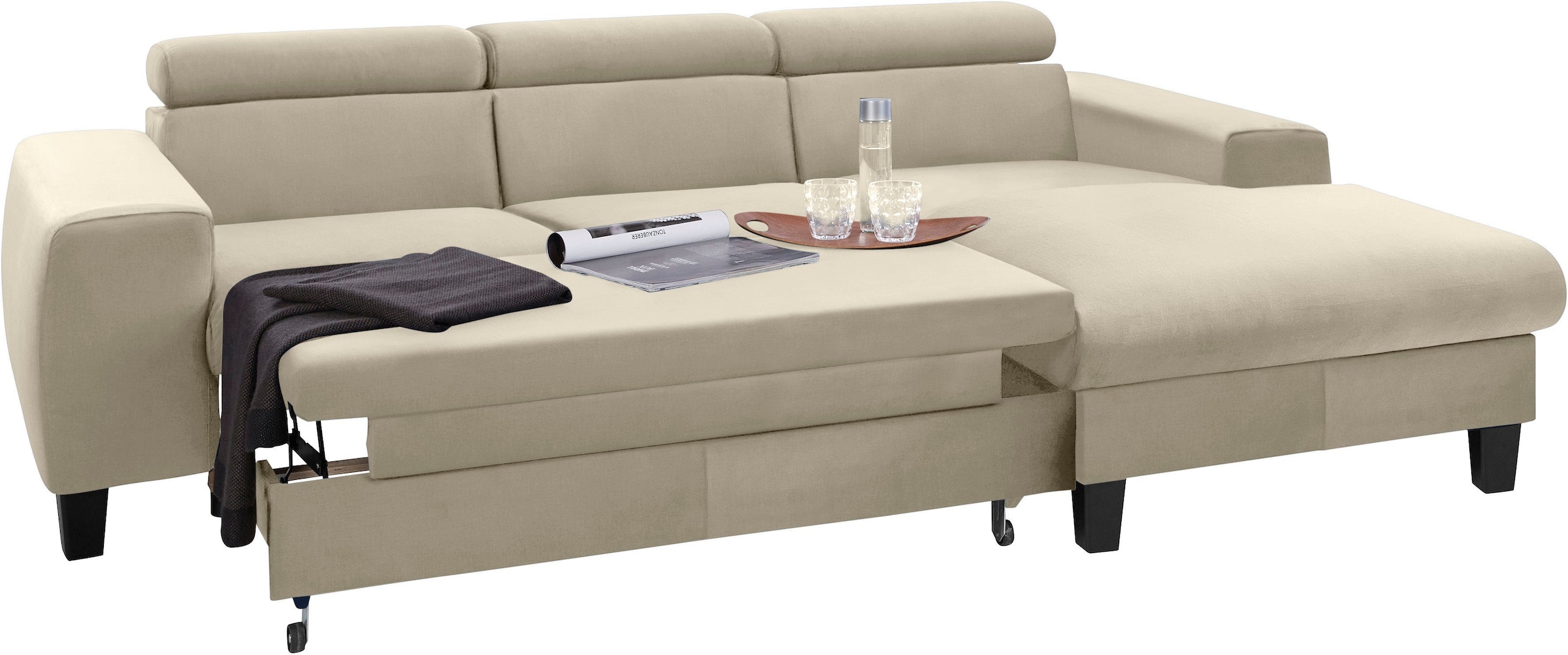 COTTA Polstergarnitur »Morven L-Form«, (Set), Set bestehend aus: Ecksofa mit Kopfteilverstellung & Hocker