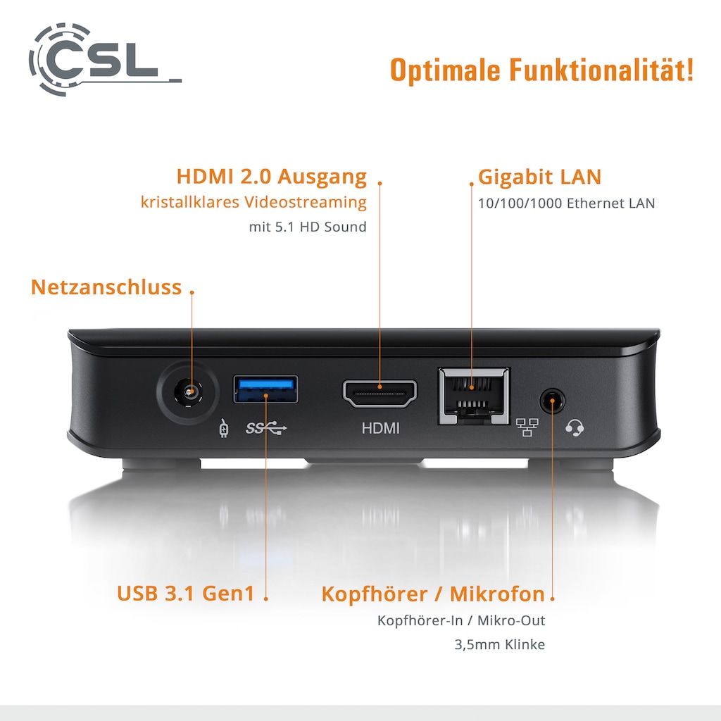 CSL Mini-PC »Narrow Box Ultra HD Compact v4 / 256GB M.2 SSD/ Win 10 Pro«