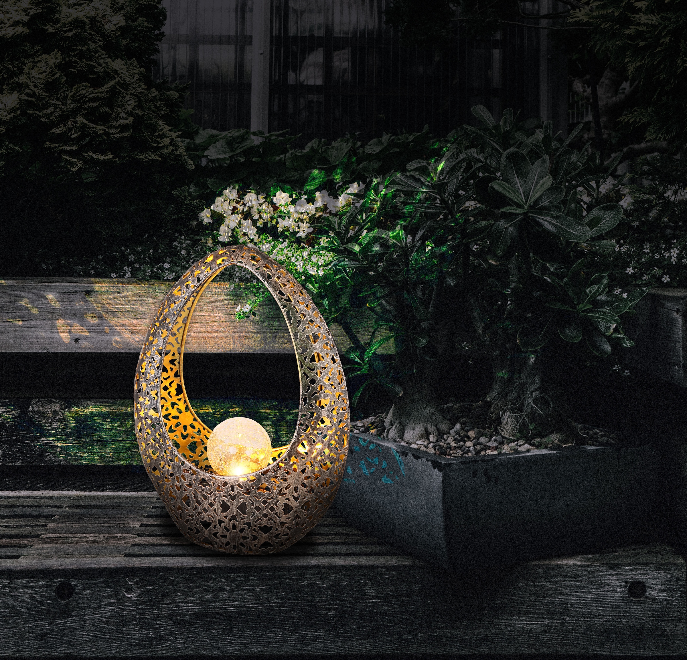 GLOBO LIGHTING LED Solarleuchte »SOLARLEUCHTE METALL BRONZEFARBEN, 1XLED« LED-Modul 1 Stk. Warmweiß Solar Garten Terrasse Außenbeleuchtung Dekoleuchten