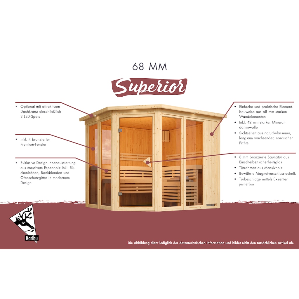 Karibu Sauna »Alani 1«, mit Ofen 3,6 kW Bio ext. Strg.
