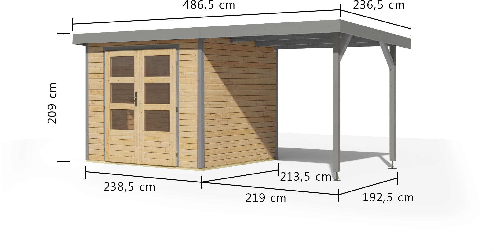 Karibu Gartenhaus »Jupiterino 3  SET, in verschiedenen Farben« inkl. Anbaudach