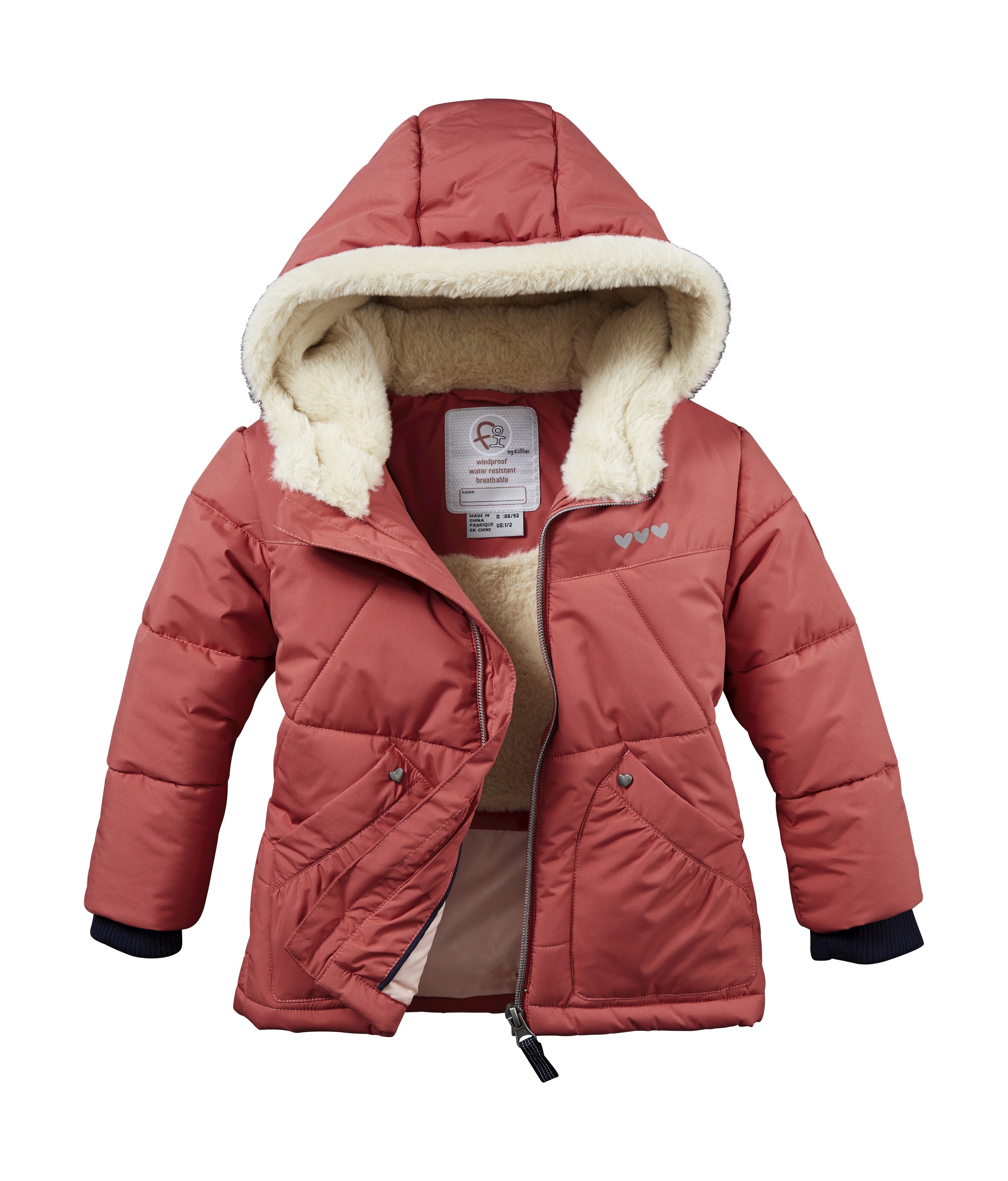 first instinct by killtec Steppjacke »FIOW 13 MNS QLTD JCKT«, Gefütterte, wasserabweisende Kinderjacke mit Teddyfell und Herznieten