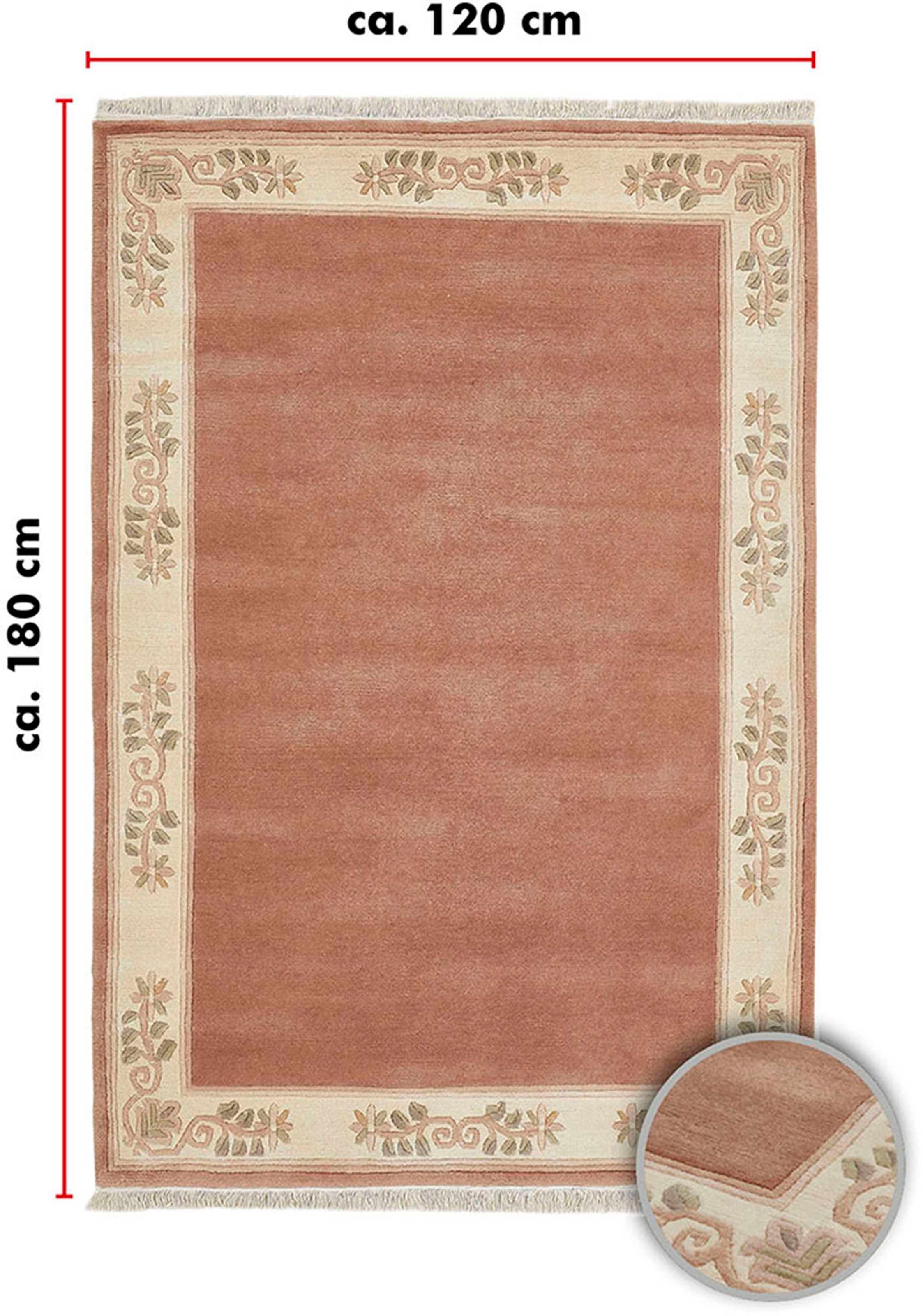LUXOR living Wollteppich »Adour«, rechteckig, 18 mm Höhe, reine Wolle, handgeknüpft, mit Bordüre und Fransen, Wohnzimmer