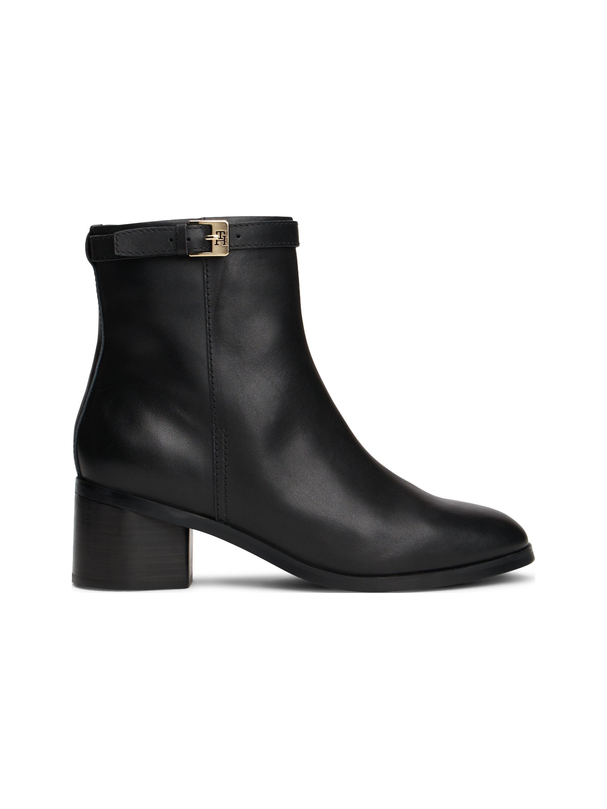 Tommy Hilfiger Stiefelette »TH BUCKLE RIDING MID HEEL BOOTIE«, Blockabsatz, Businesschuh mit Zierschnalle am Schaftrand