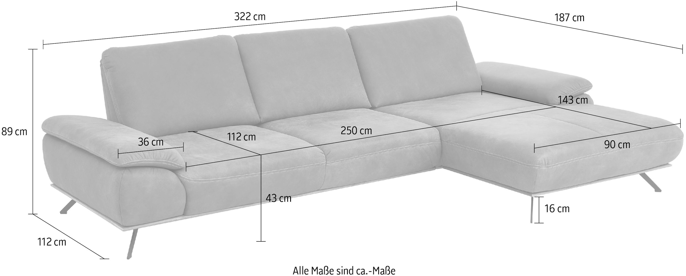 Die PlanBar Ecksofa »PN-EM18063 L-Form«, wahlweise mit echt bezogenem Rücken und Sitztiefenverstellung