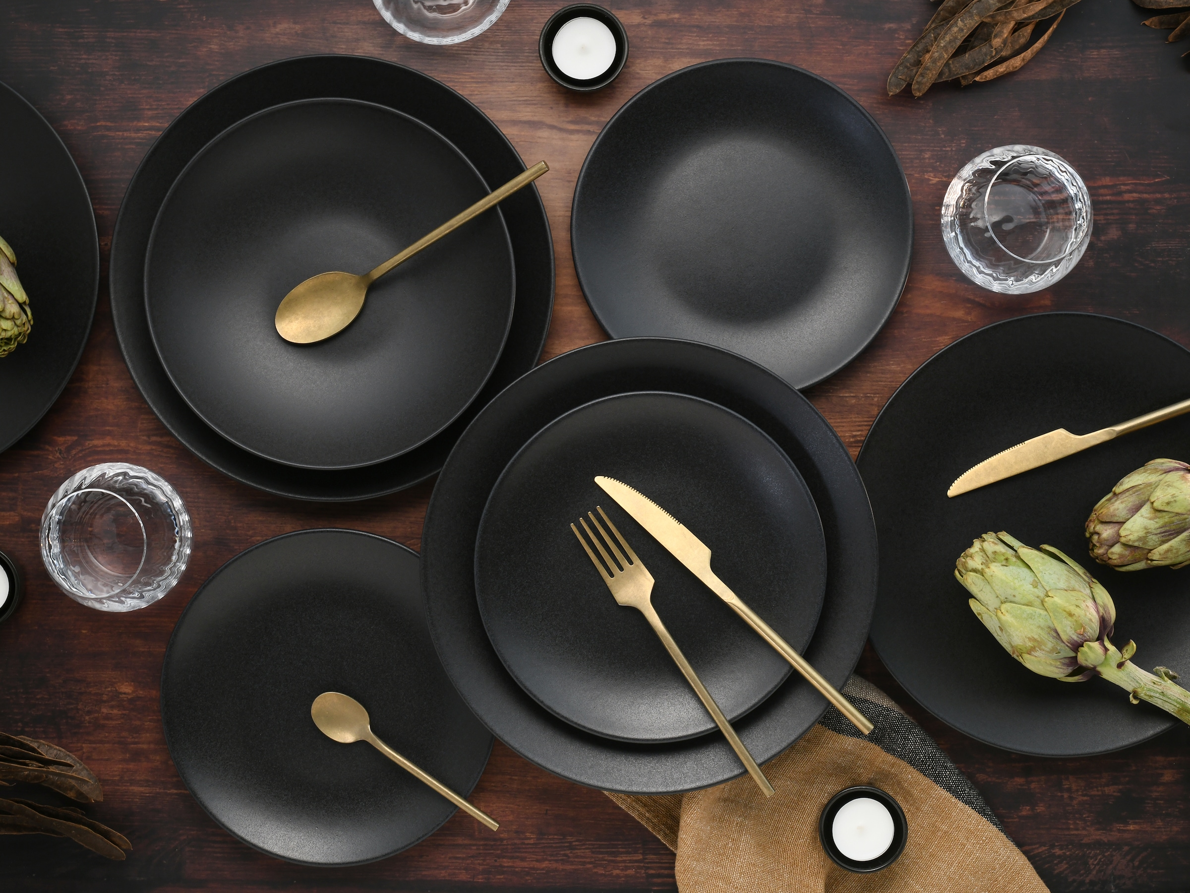 CreaTable Tafelservice »Teller Set, Geschirr-Set Soft Touch Black« Service, schwarz, seidenmatte Glasur, 12 Teile, für 4 Personen