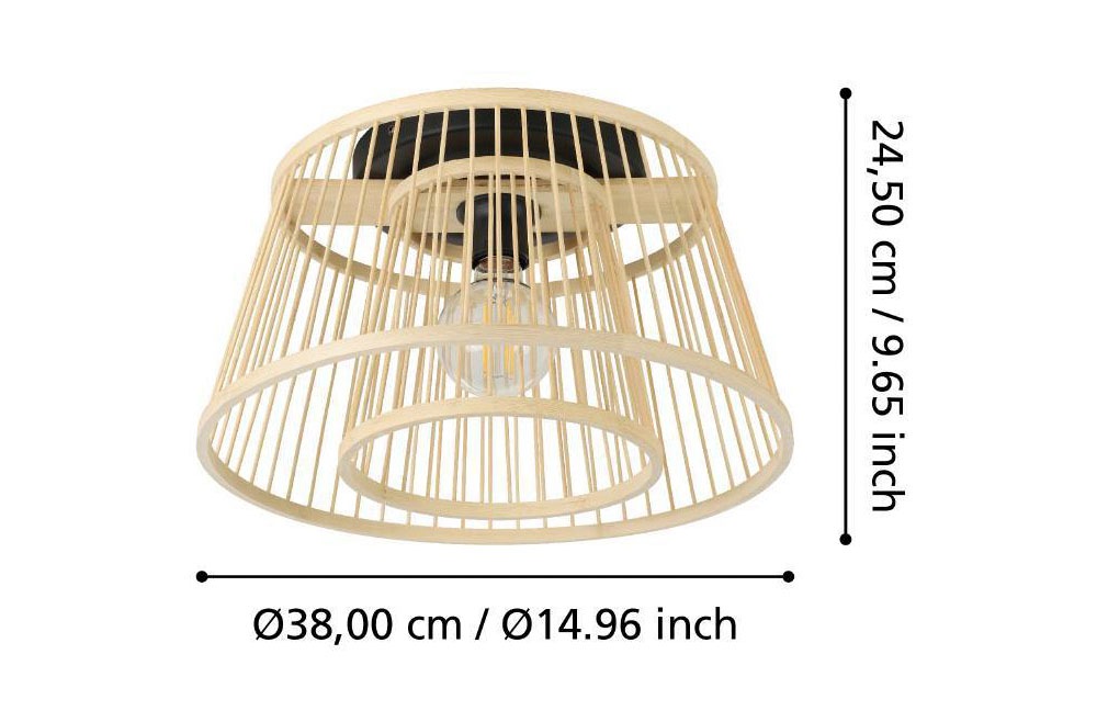 EGLO Deckenleuchte »HYKEHAM« E27 1 Stk. Deckenleuchte, Bambus, Boho, Holz und Metall in schwarz, E27 Fassung