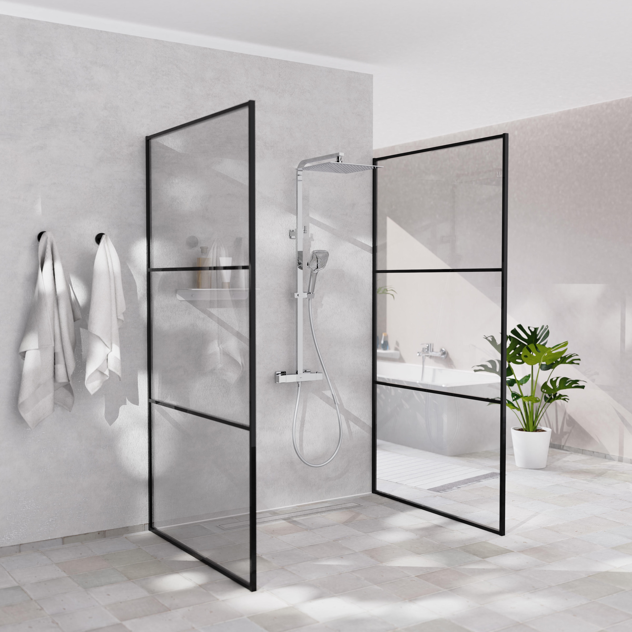 welltime Stangenbrause-Set »SAN DIEGO« Hochwertiges Duschthermostat, Sicherheitssperre bei 38°C