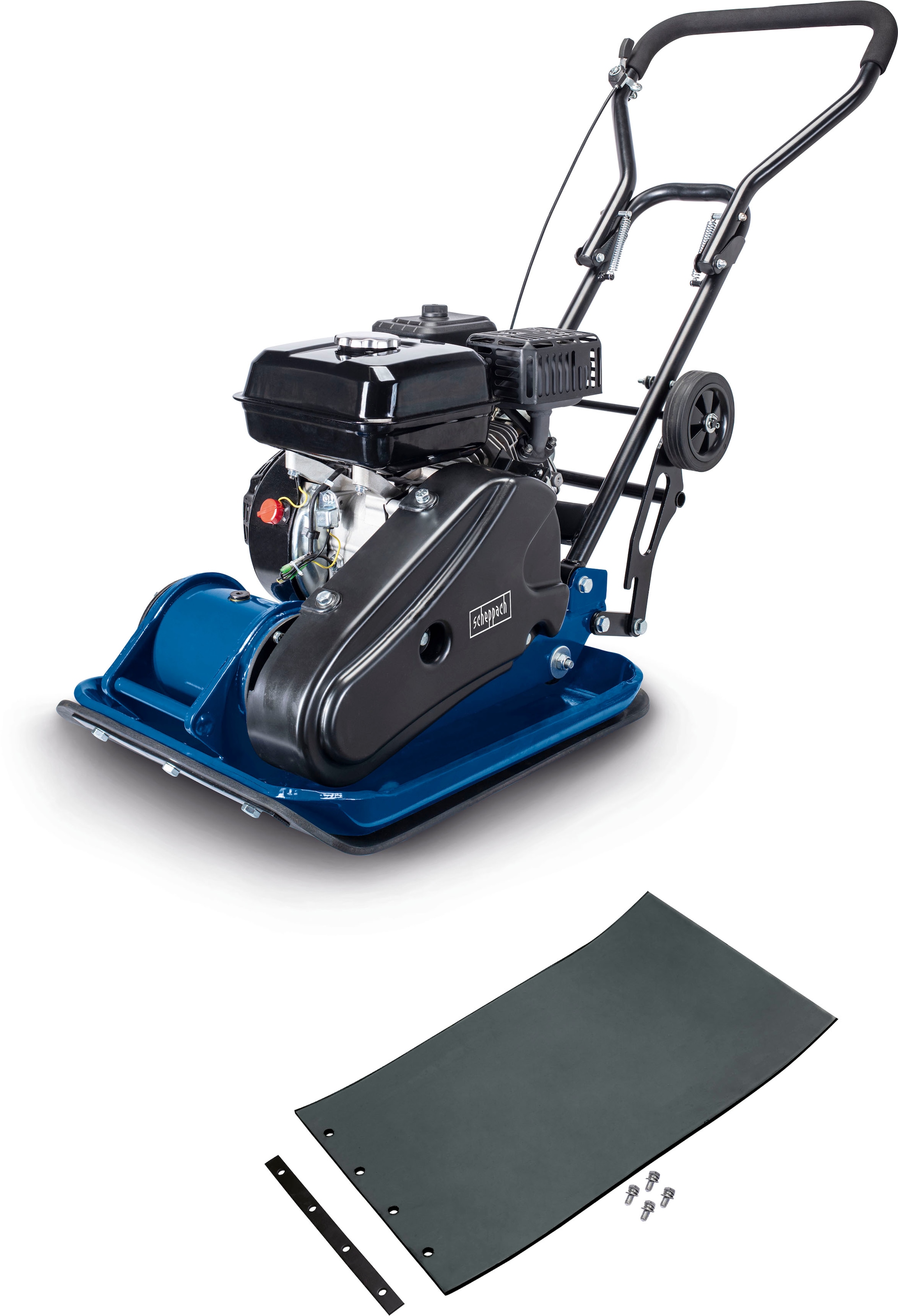 Scheppach Rüttelplatte »HP1400s«, 13000 N, 2,0 PS, 4-Takt-Benzinmotor,inkl. Fahrvorrichtung & Gummimatte