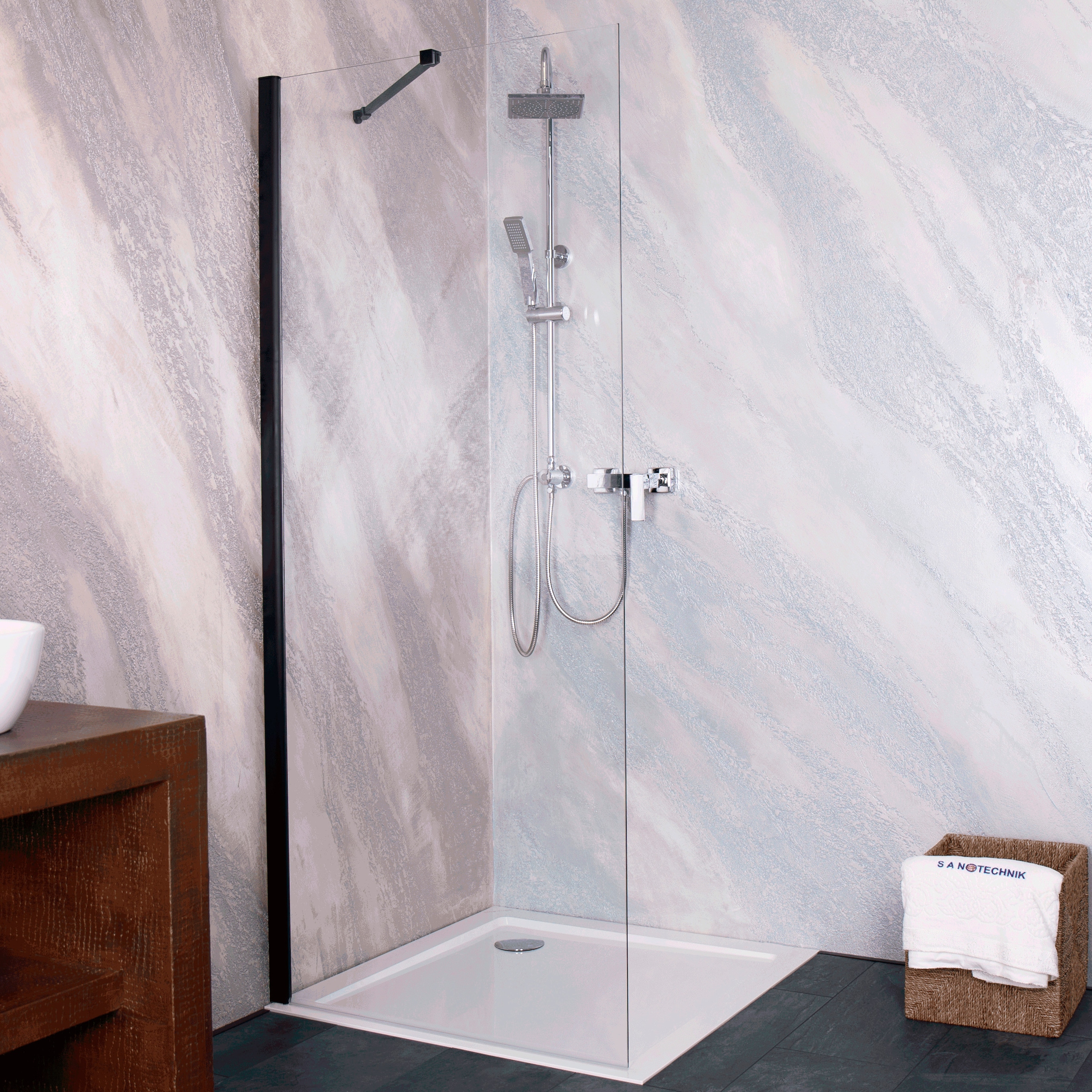 Sanotechnik Duschwand »Sanoflex Black YOUNG«, Glas