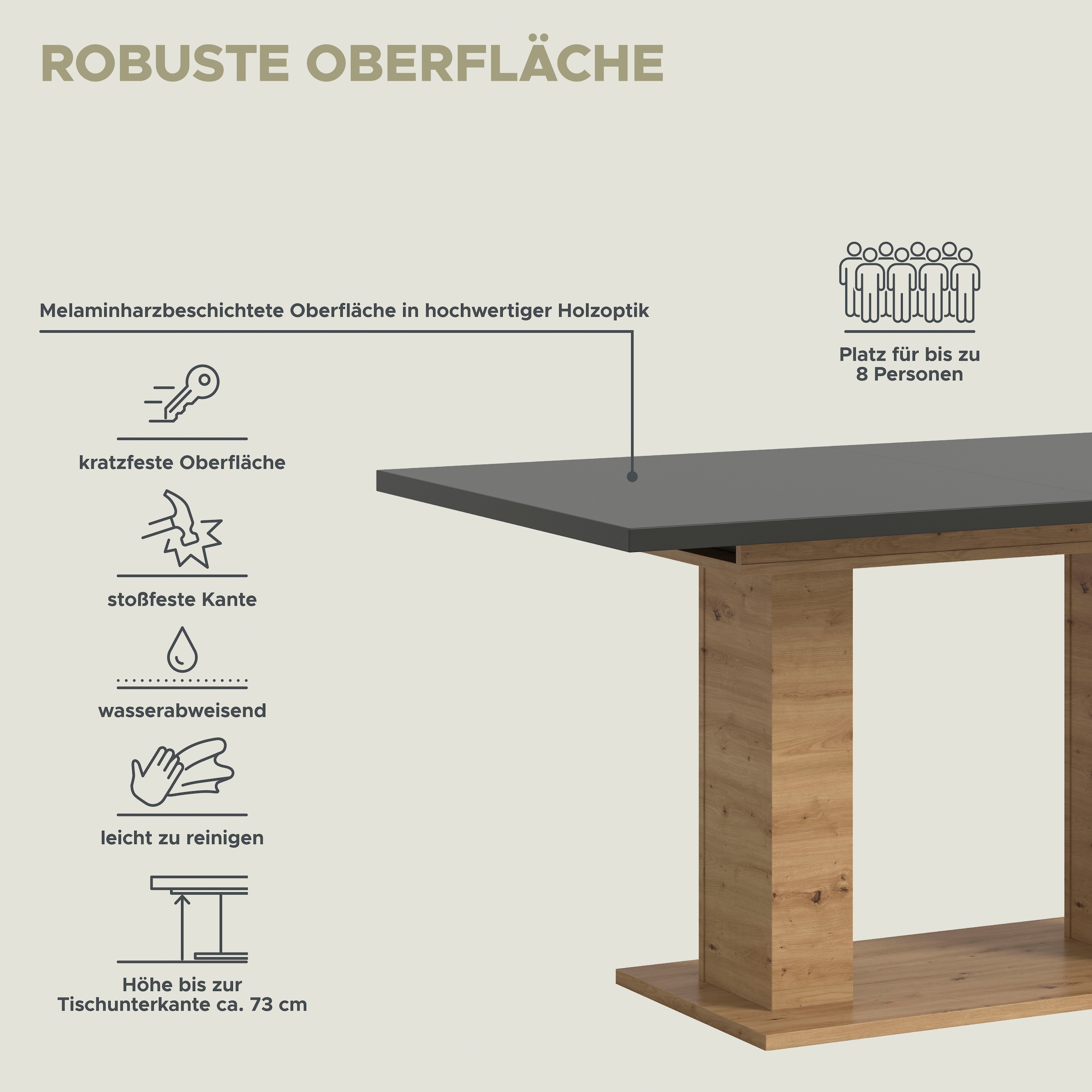 INOSIGN Esstisch »Motus, ausziehbar 150 -190 cm, inklusive 40 cm Einlegeplatte«, (Set, 1 St.), Doppelsäulengestell mit Bodenplatte, Tisch, Esstisch, Küche