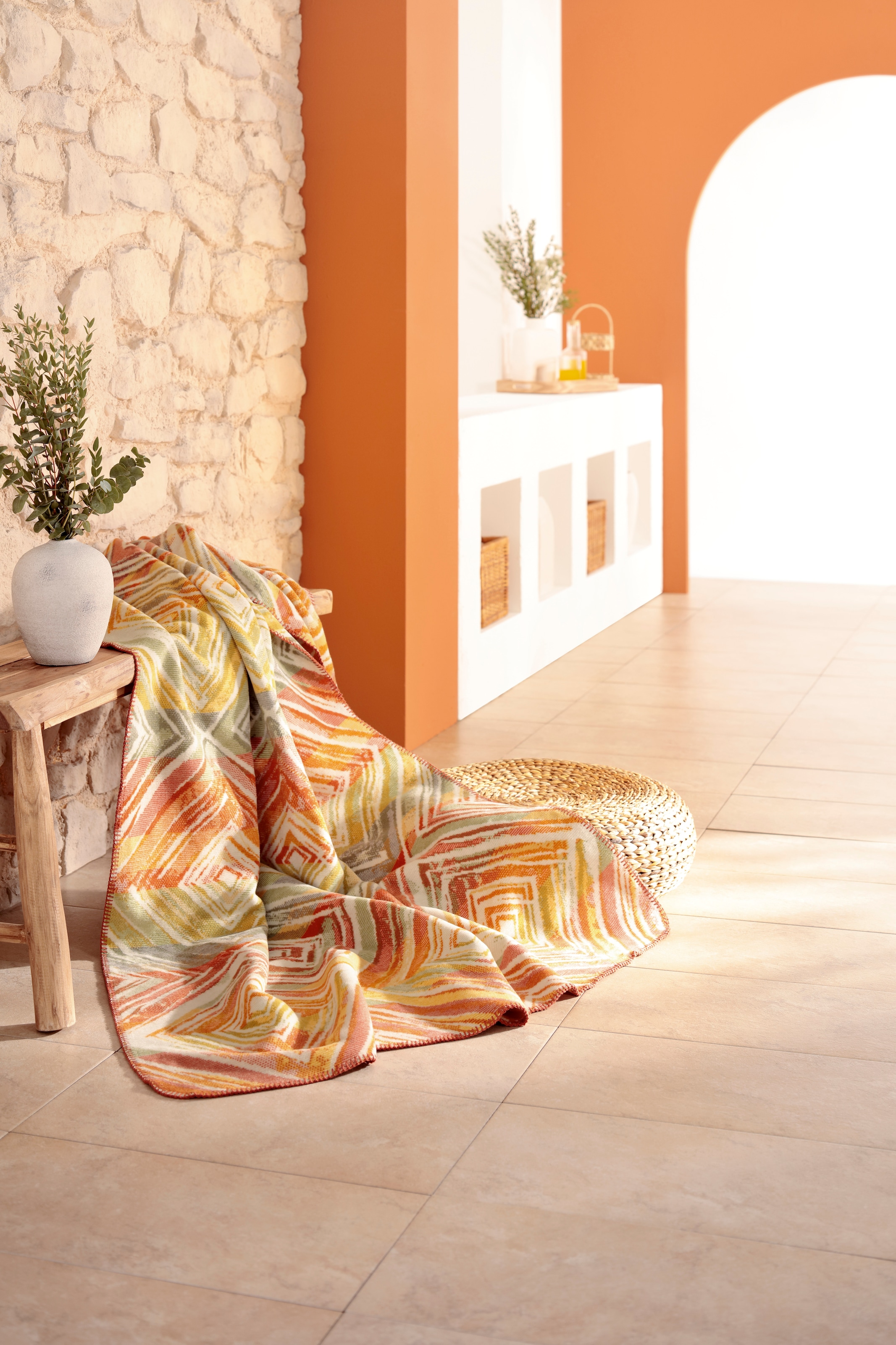 Biederlack Wohndecke »Wohndecke Sunset Diamonds« extravagantes Rautendessin mit Zierstich