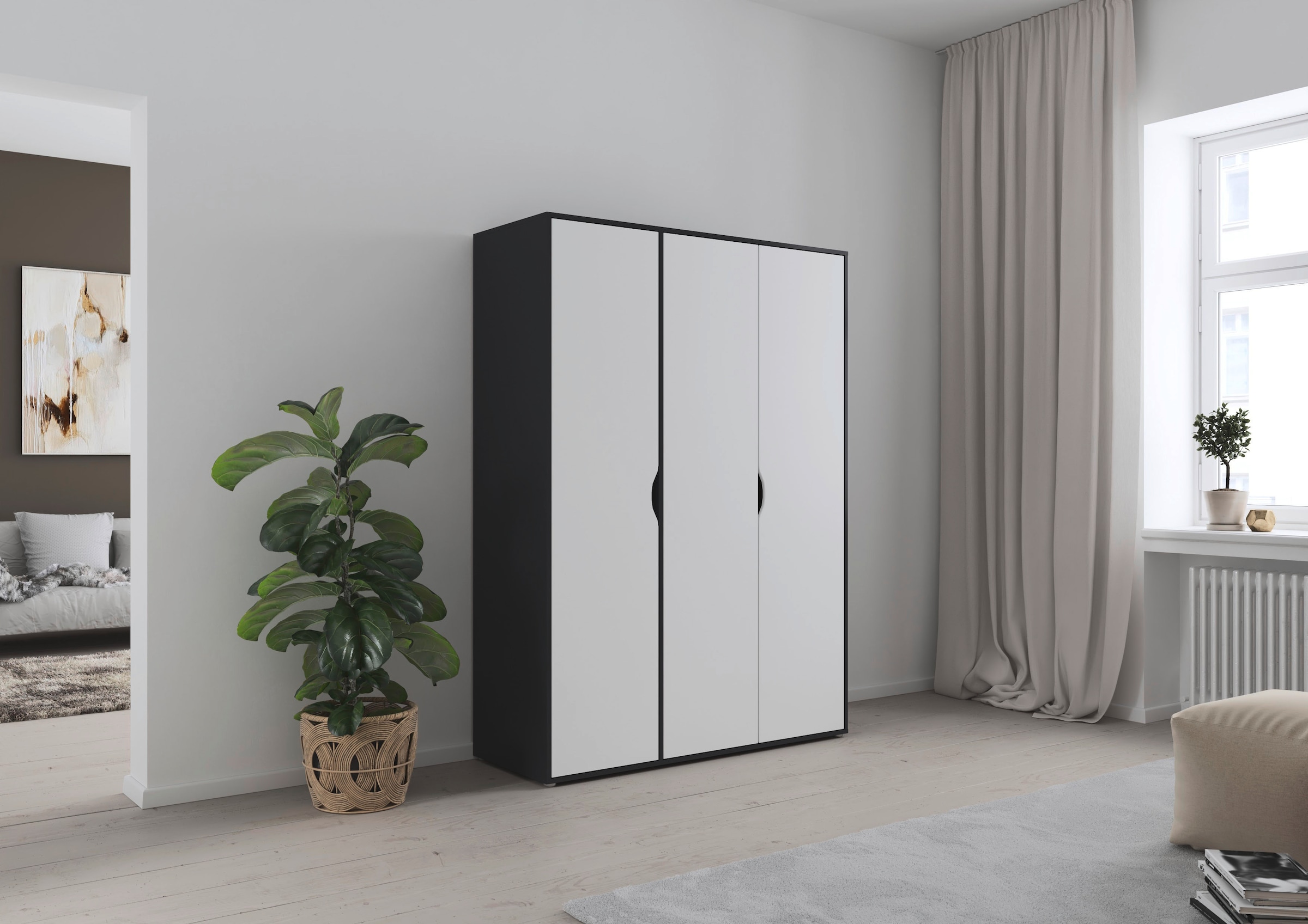 rauch Drehtürenschrank »Kleiderschrank Schrank Garderobe Wäscheschrank NARAI viel Stauraum«, (in 3 verschiedenen Ausstattungen BASIC/CLASSIC/PREMIUM), Griffausfräsungen für eine grifflose Optik TOPSELLER MADE IN GERMANY