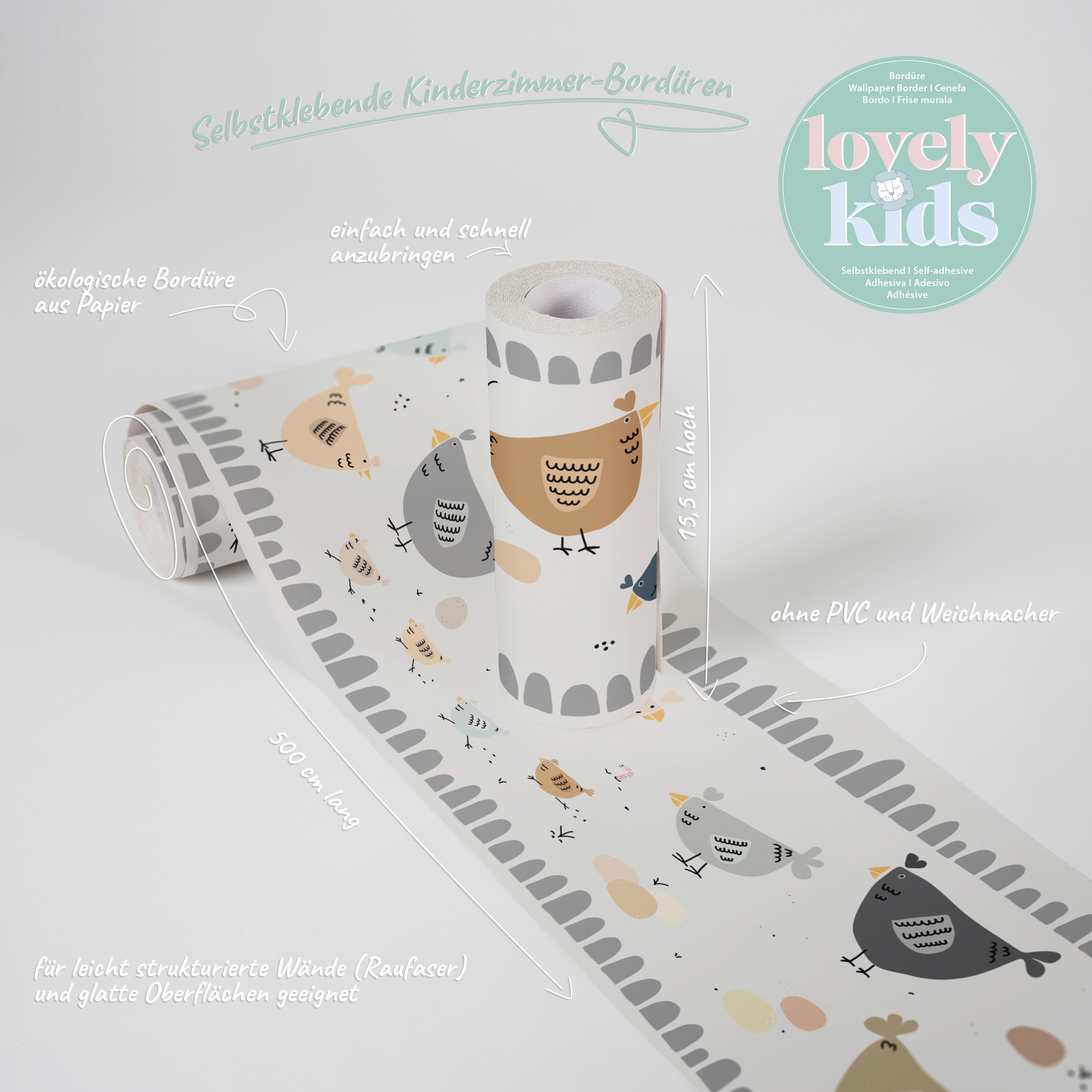 A.S. Création Bordüre »Chicken Party«, Motiv-abstrakt-naturalistisch, Papier Wand Schräge Tür Borte Wohnzimmer Schlafzimmer Küche Design