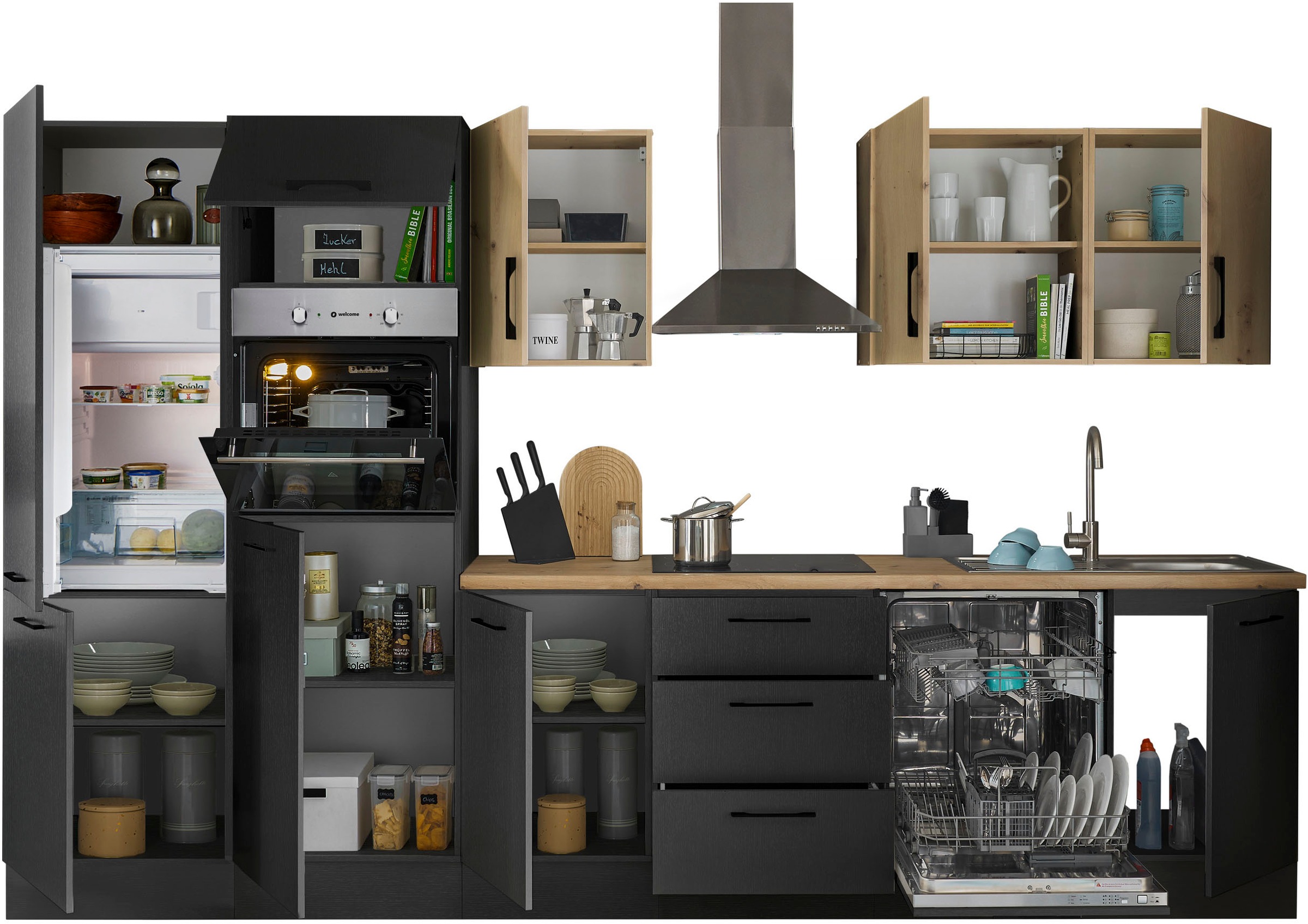 BASIC by Balculina Küchenzeile »Turin«, Breite 340 cm, wahlweise mit E-Geräten