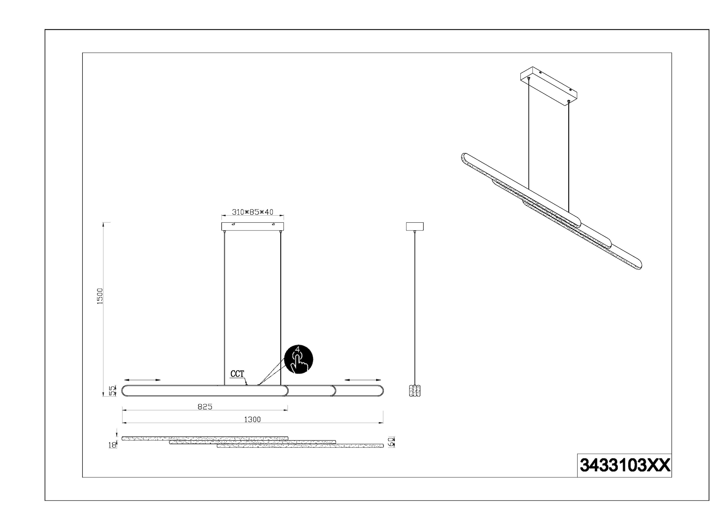 TRIO Leuchten LED Pendelleuchte »HELIOS, ausziehbare Hängelampe mit 3 LED Elementen 5800 Lumen CCT«, 1 flammig, Leuchtmittel LED-Board | LED fest integriert, 2700-6500K, Touch Dimmer 4 Stufen, höhenverstellbar up and down Licht