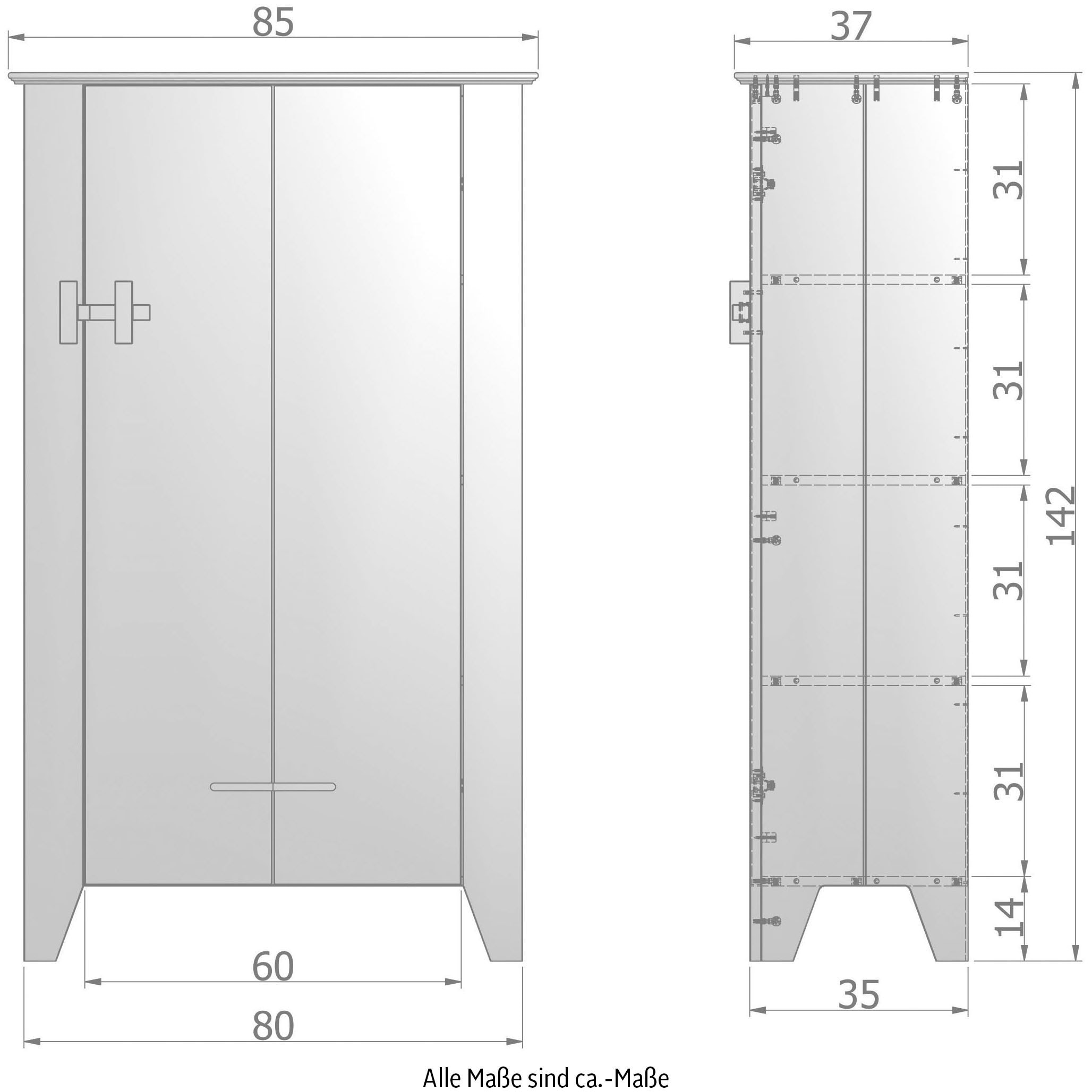 WOOOD Stauraumschrank »Gijs«, Bauernschrank mit Griff, H 142 cm x B 85 cm