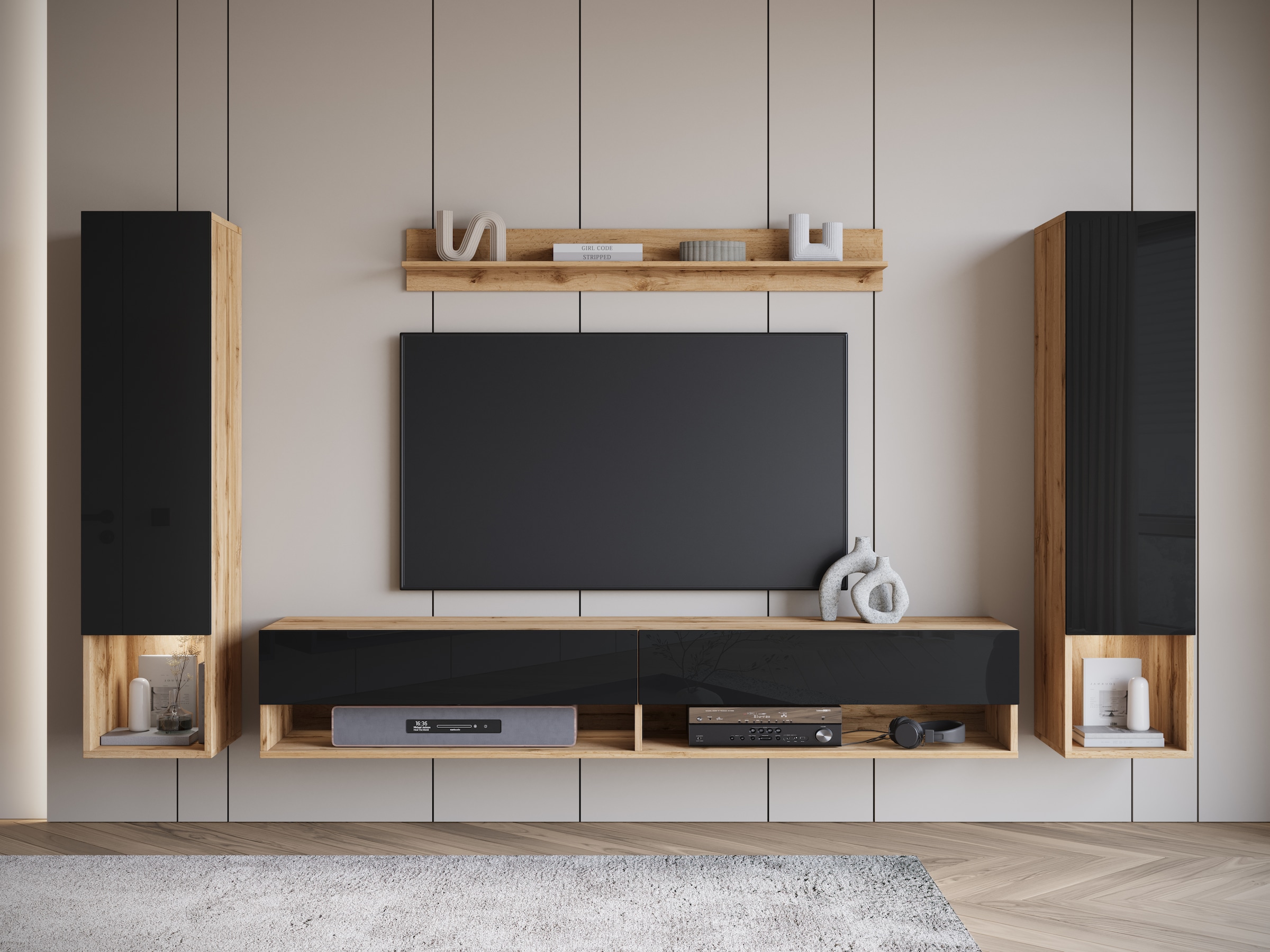 INOSIGN Wohnwand »AMADEO II« Komplett-Set, 4 Stk. tlg. Vitrine Türanschlag günstig online kaufen