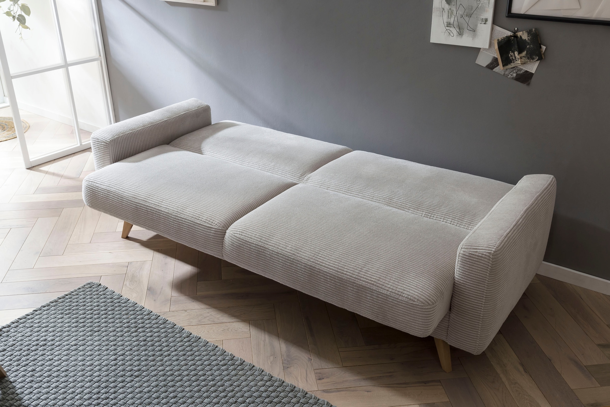 exxpo - sofa fashion 3-Sitzer »Samso, elegant und bequem, aktueller Cord Bezug, Kippcouch«, hochwertige Verarbeitung, Schlafsofa inkl. Bettfunktion und Bettkasten