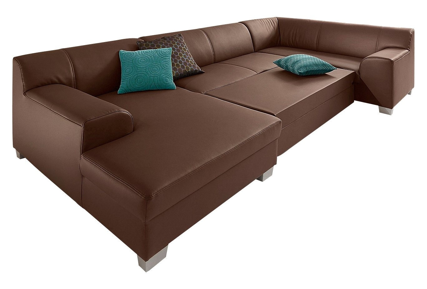 DOMO collection Wohnlandschaft »Amando in vielen Bezugsvarianten, auch in Leder, komfortabel, U-Form«, wahlweise mit Bettfunktion, fester Sitzkomfort, frei im Raum stellbar