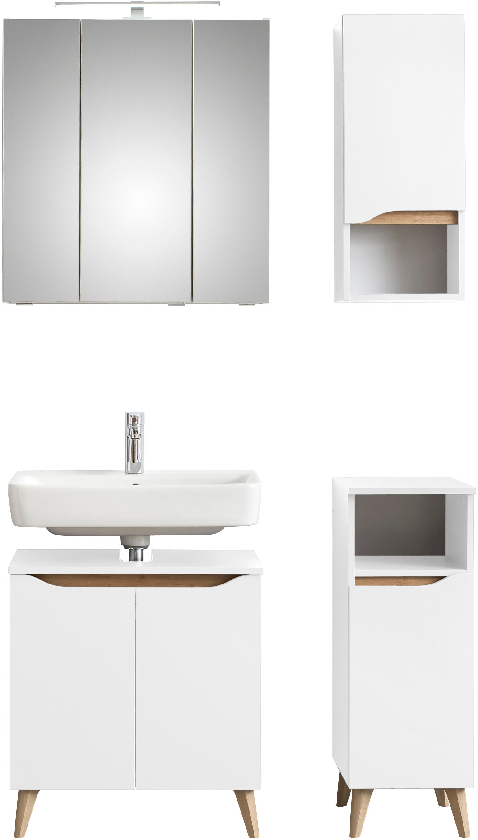 Saphir Badmöbel-Set »Quickset 4-teilig, Waschbeckenunterschrank mit LED-Spi günstig online kaufen