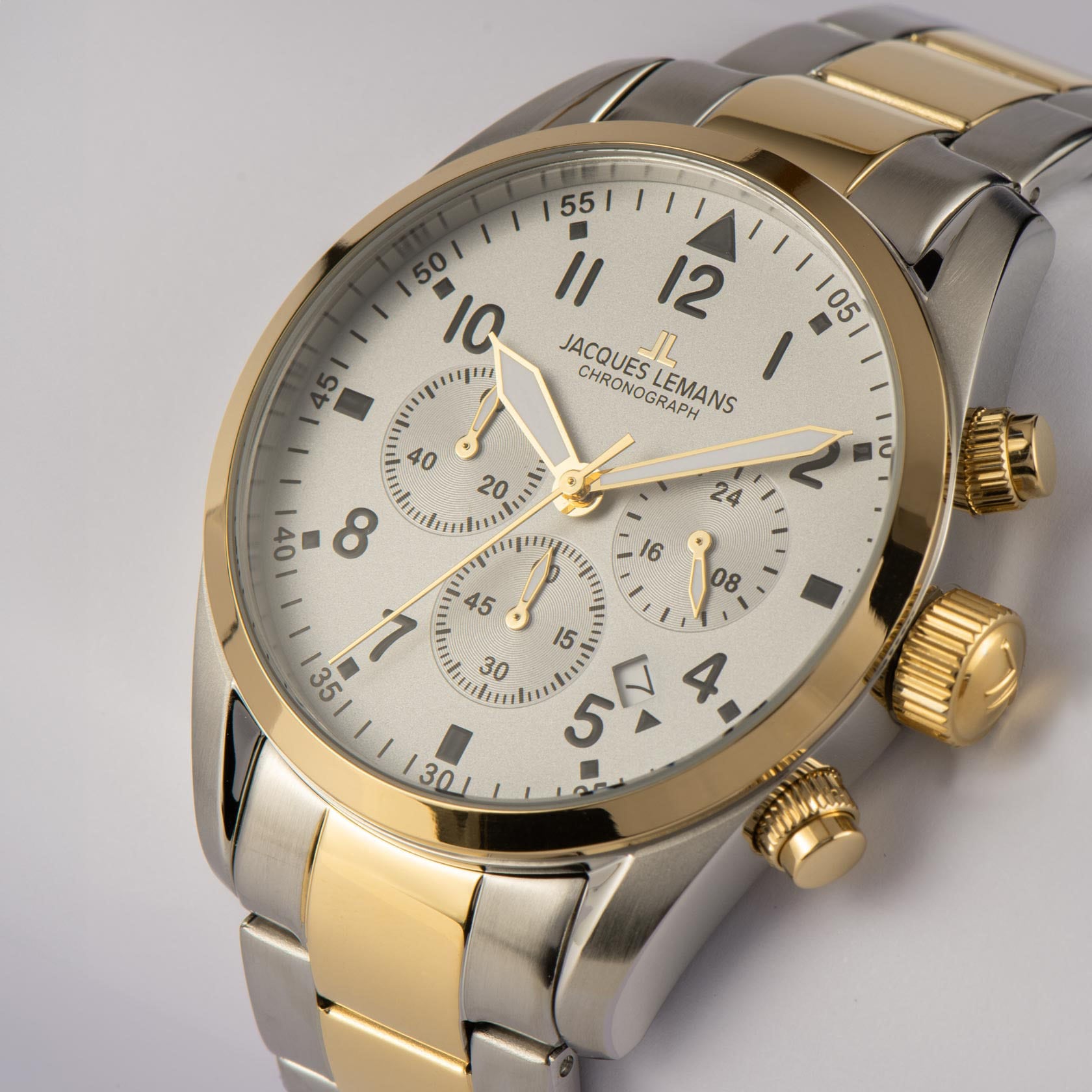Jacques Lemans Chronograph »Barcelona«, Quarzuhr, Armbanduhr, Herrenuhr, Edelstahlarmband, Stoppfunktion, Tag