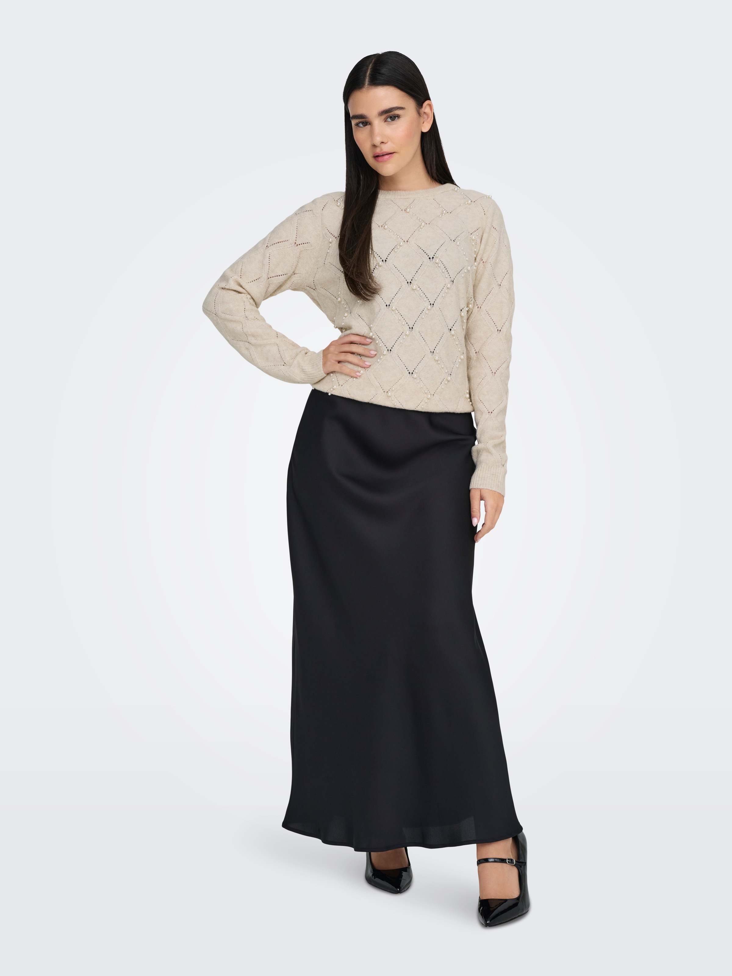 ONLY Rundhalspullover »ONLLIANA LIFE LS PEARL O-NECK CC KNT«
