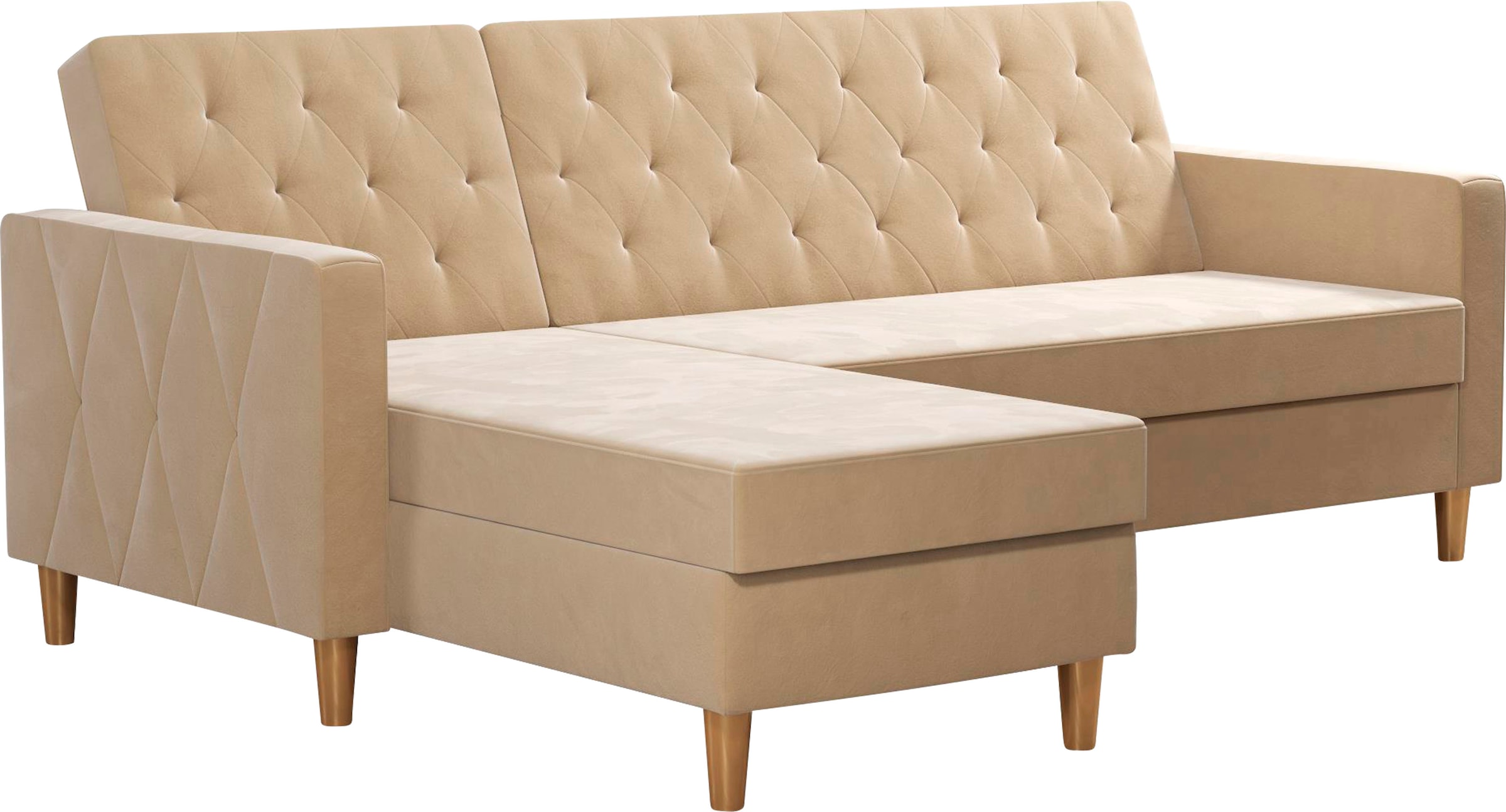 Cosmo Living Ecksofa »Liberty«, mit Schlafffunktion, Recamiere mit Stauraum beidseitig montierbar