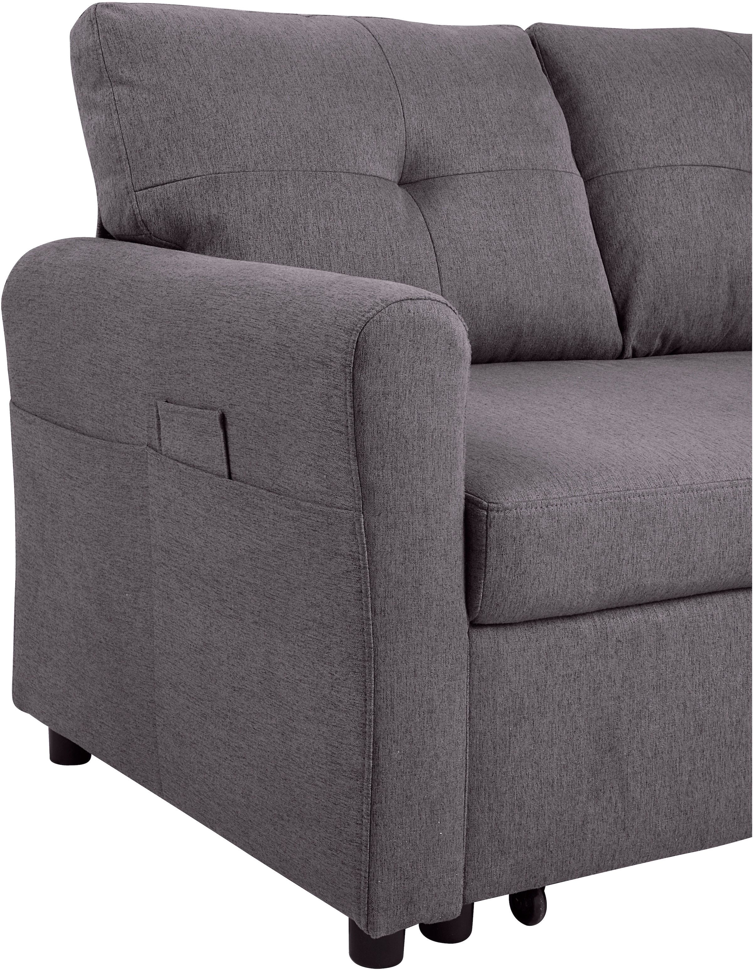 ATLANTIC home collection Ecksofa »Gustavo L-Form«, mit Schlaffunktion, Stauraum & seitlichen Taschen