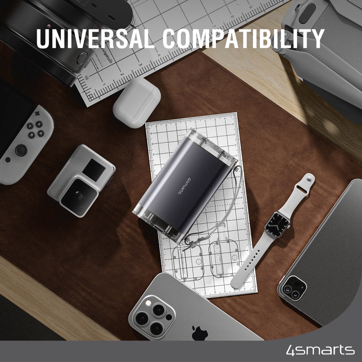 4smarts Powerbank »Powerbank Lucid Air 26.800 mAh 65W«, 4smarts Powerbank Lucid Air 26800mAh 65W, grau, 26800 mAh, 11,1 V, schnelles Laden, IP67, LCD-Display