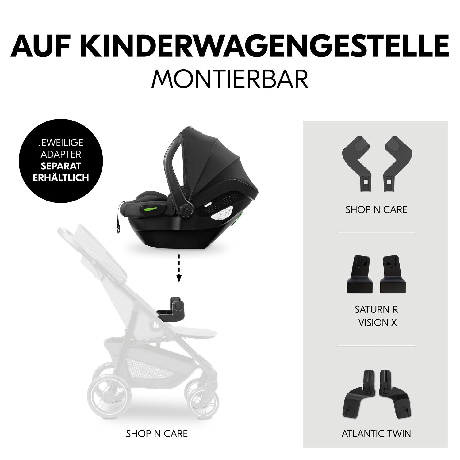 Hauck Babyschale »Drive N Care«, Klasse 0+ (bis 13 kg), (Set, 2 tlg.), inklusive Base und Neugeborenen-Einlage